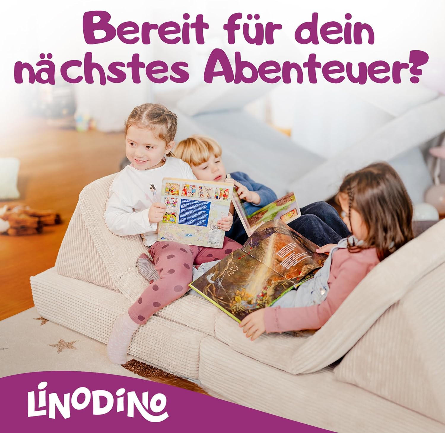 Linodino® Spielsofa Cord | Kindersofa aus Schaumstoff Bausteine - Spielsofa für Kinder & Kuschelecke im Kinderzimmer | Kindercouch | Oeko-TEX 100 Zertifiziert | Elfenzauber Beige