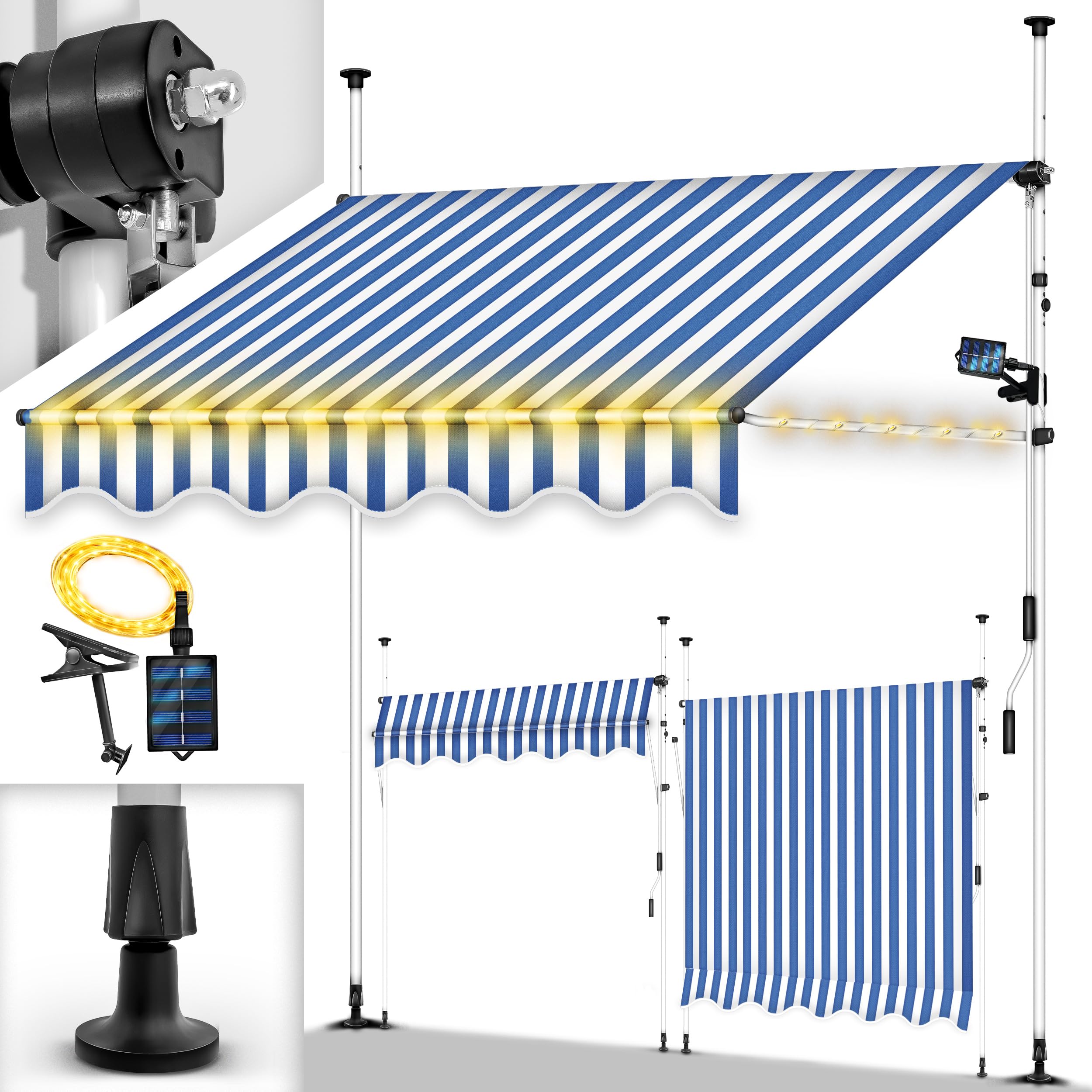 tillvex Balkonmarkise Klemmmarkise – UV50+, Wasserdicht, Höhen- und Winkelverstellbar