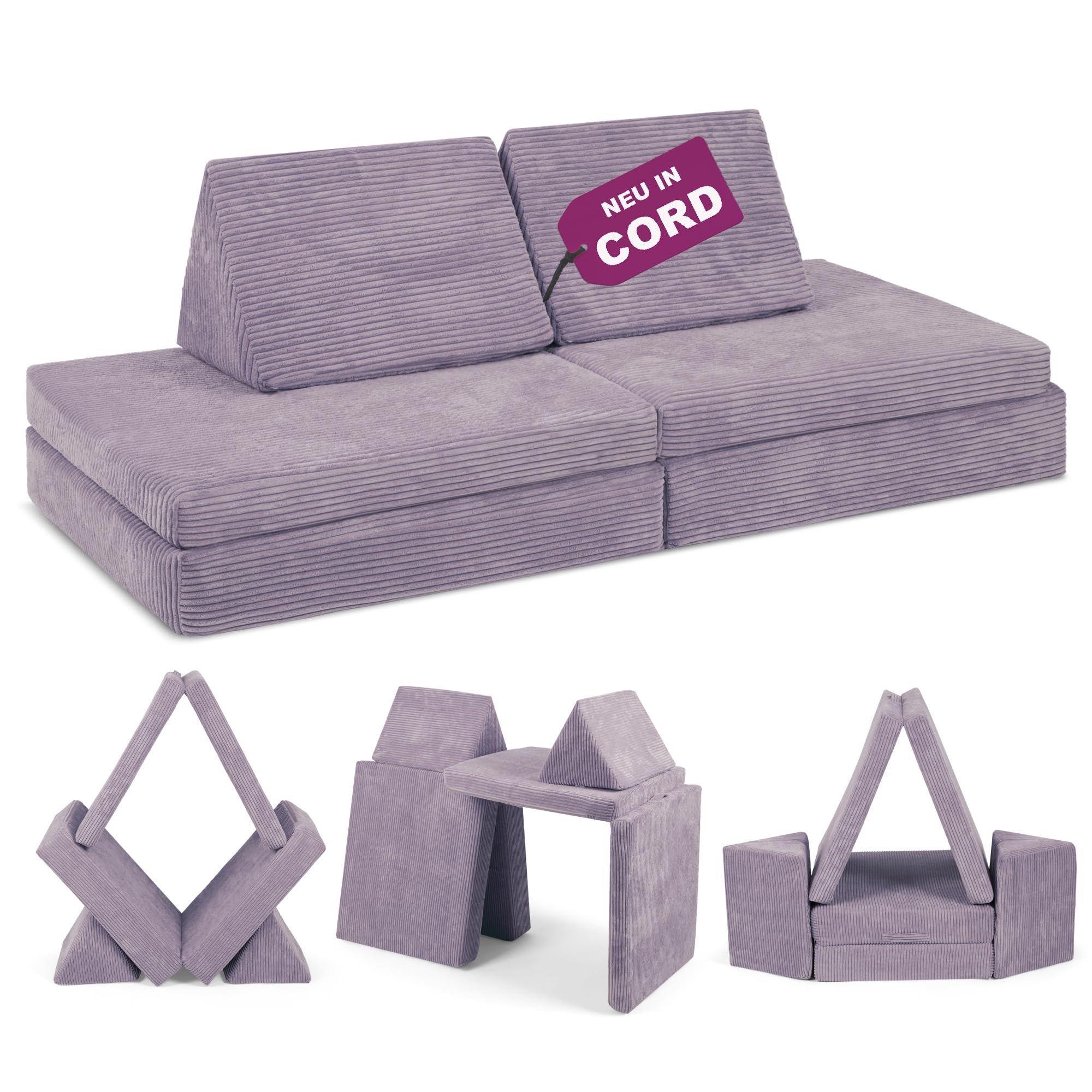 Linodino® Spielsofa Cord | Kindersofa aus Schaumstoff Bausteine - Spielsofa für Kinder & Kuschelecke im Kinderzimmer | Kindercouch | Oeko-TEX 100 Zertifiziert | Elfenzauber Beige