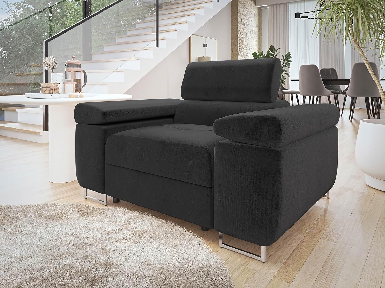 Mirjan24 Sofa Torezio I 1-Sitzer – Polstersofa mit verstellbarer Kopfstütze, Metallfüße, Modern
