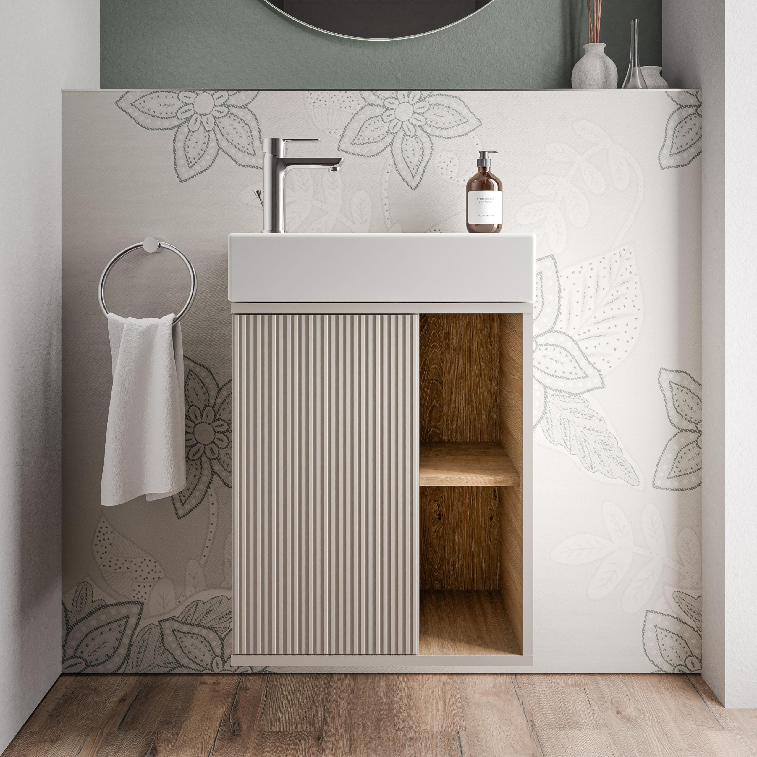 BERNSTEIN Kleines Badmöbelset BELDIVO in Azurblau - 50 x 24,3 x 60 cm - Waschtischunterschrank mit Duravit Keramik-Waschbecken, Türanschlag Links, Push-to-Open - Vormontiert - 5 Jahren Garantie
