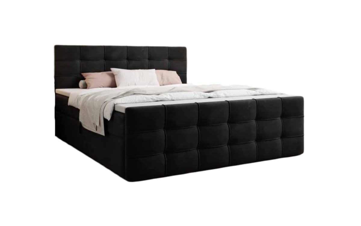 Boxspringbett Luxor Samt 120x200 Doppelbett Polsterbett Bett mit Stauraum | Bezug: Samt | Farbe: Blau | Härtegrad: H2 (bis 70kg)