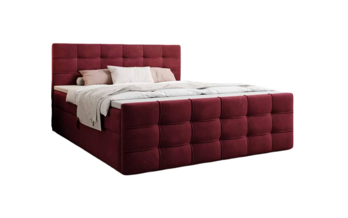 Boxspringbett Luxor Samt 120x200 Doppelbett Polsterbett Bett mit Stauraum | Bezug: Samt | Farbe: Blau | Härtegrad: H2 (bis 70kg)