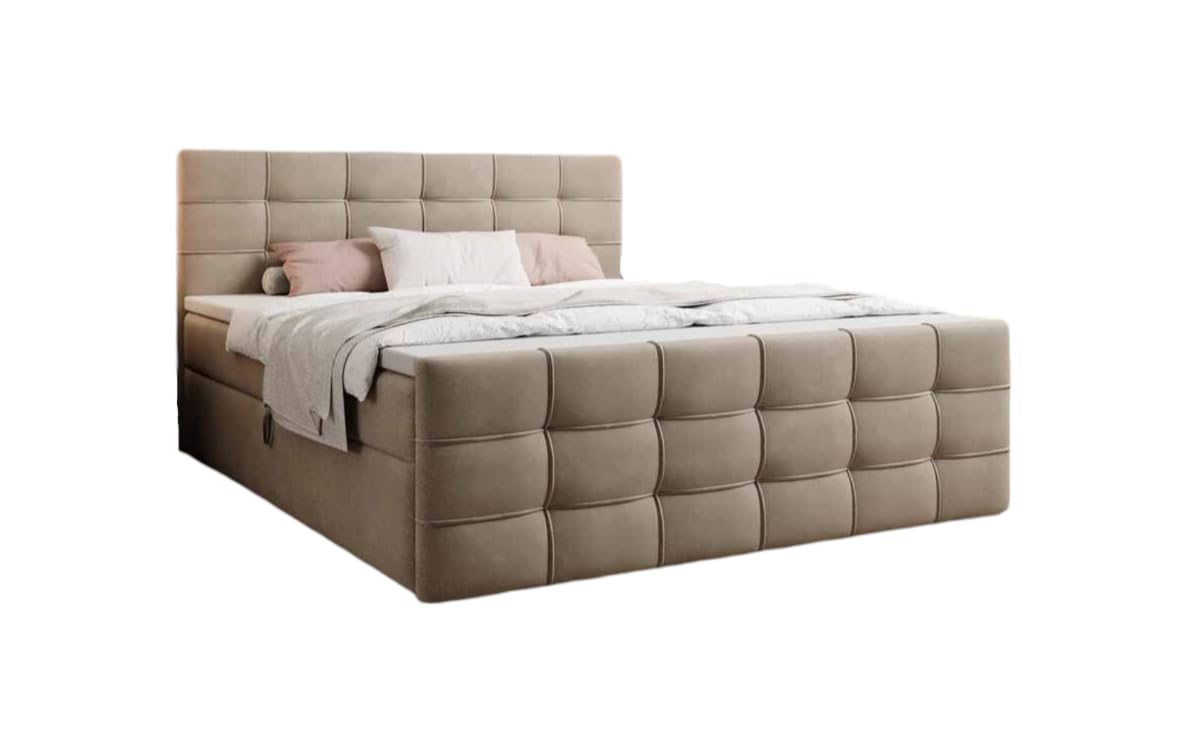 Luxusbetten24 Boxspringbett Luxor – Samt Polsterbett mit Stauraum & Bonellfederkernmatratze
