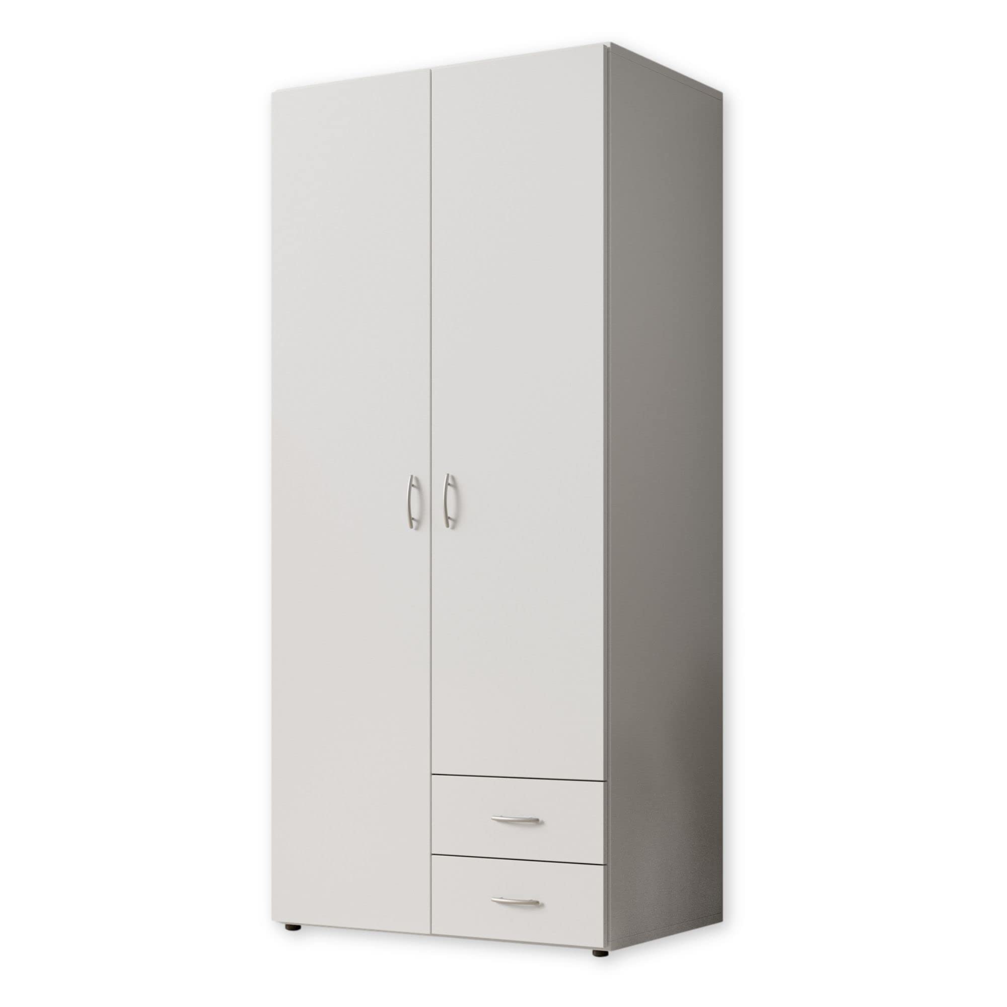 Stella Trading BASE Zeitloser Kleiderschrank in drei verschiedenen Größen - Vielseitiger Drehtürenschrank in Weiß - 160 x 177 x 52 cm (B/H/T)