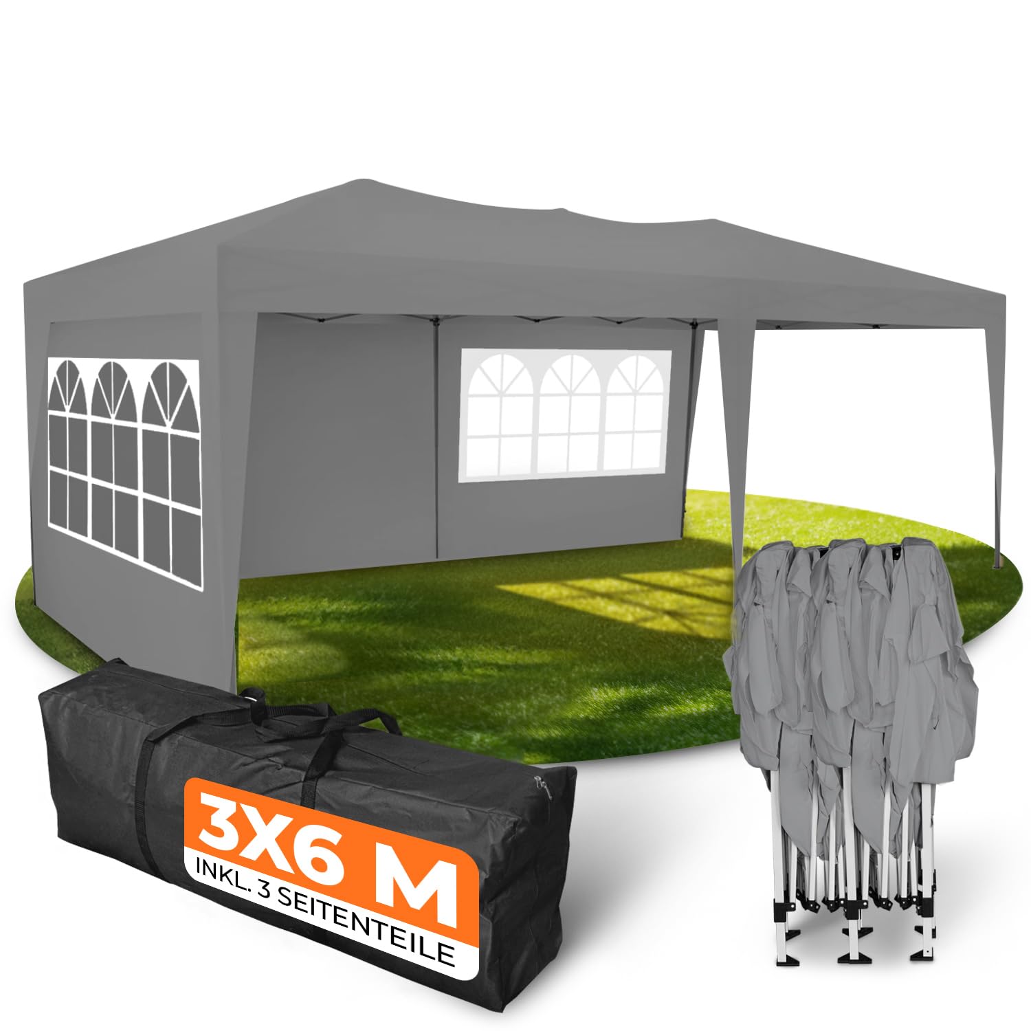Kronenburg Faltpavillon wasserdicht Dachmaß 3 x 3 m UV Schutz 50+ Pavillon in Schwarz mit 4 Seitenteilen