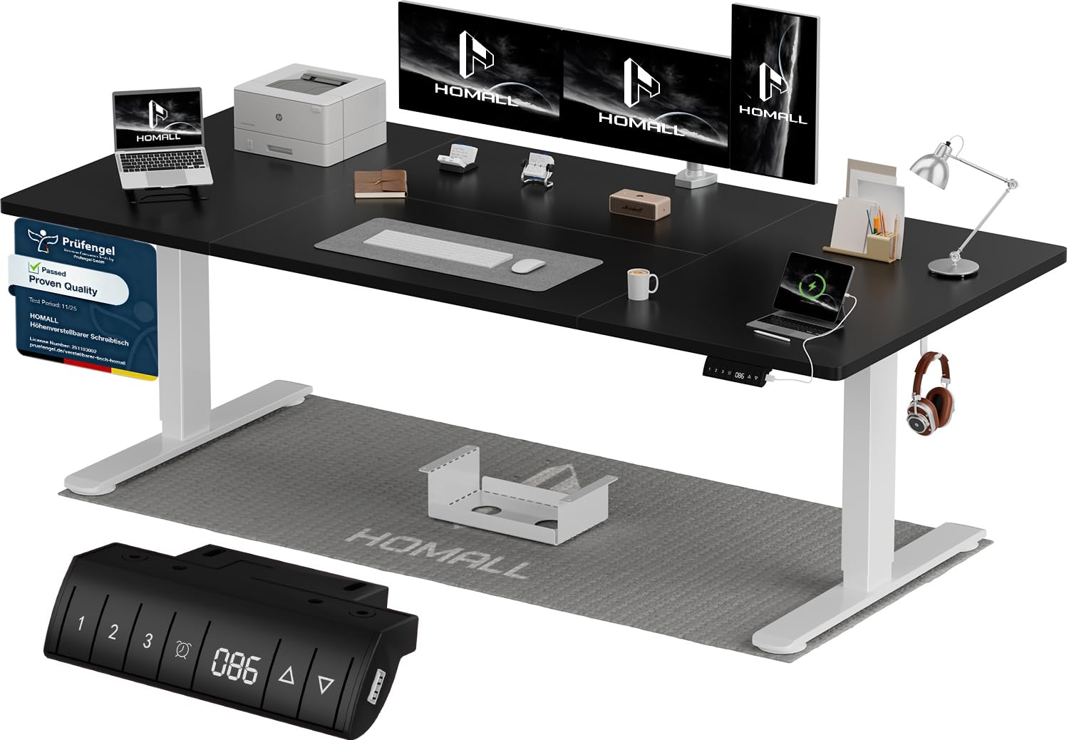 Homall Höhenverstellbarer Schreibtisch 140x70cm mit USB-A Ladeanschluss, Elektrischer Schreibtisch mit Kabel Management Tray, Standing Desk mit 3 Memory Funktion, Computertisch Weiß