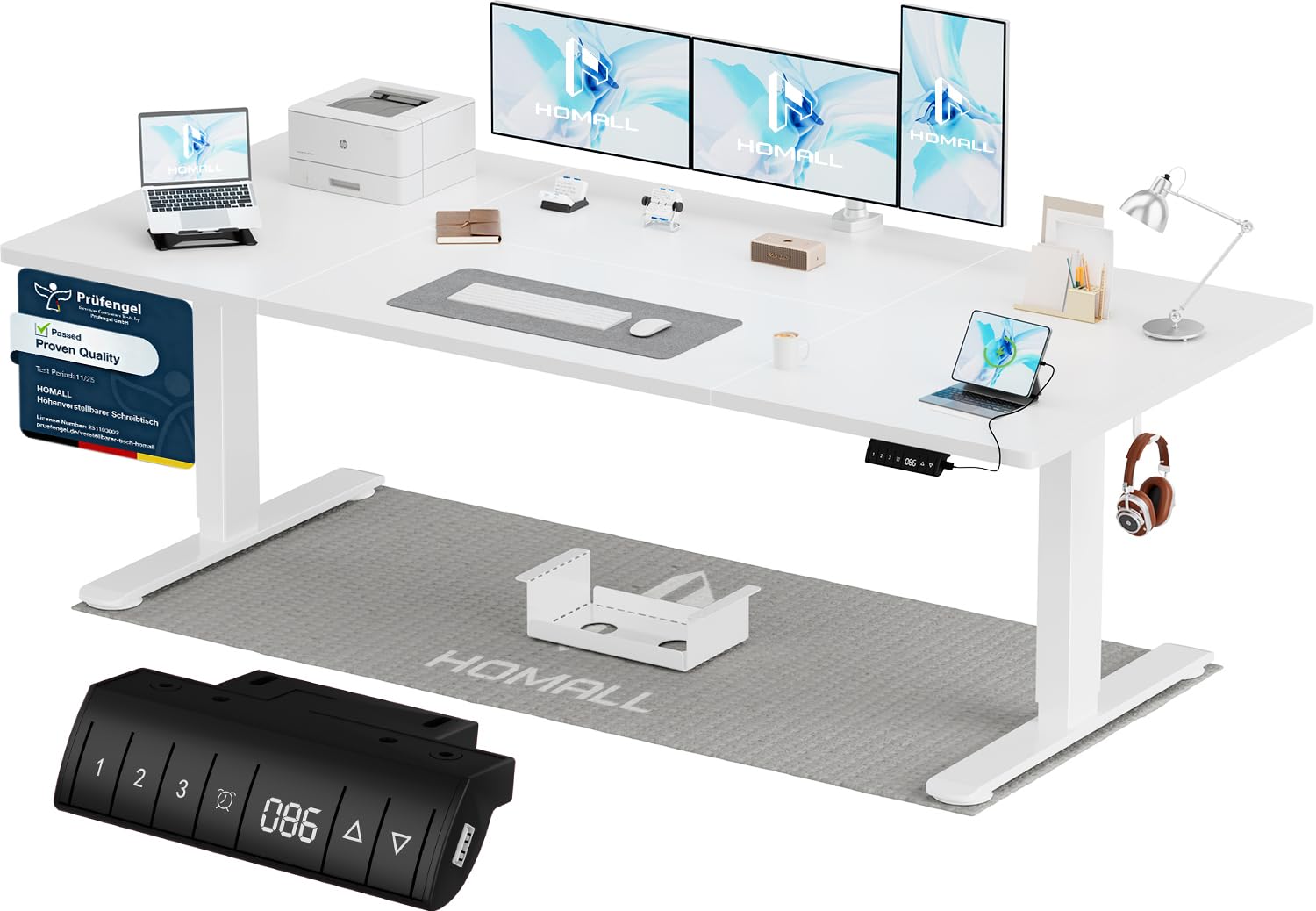 Homall Höhenverstellbarer Schreibtisch 140x70cm mit USB-A Ladeanschluss, Elektrischer Schreibtisch mit Kabel Management Tray, Standing Desk mit 3 Memory Funktion, Computertisch Weiß