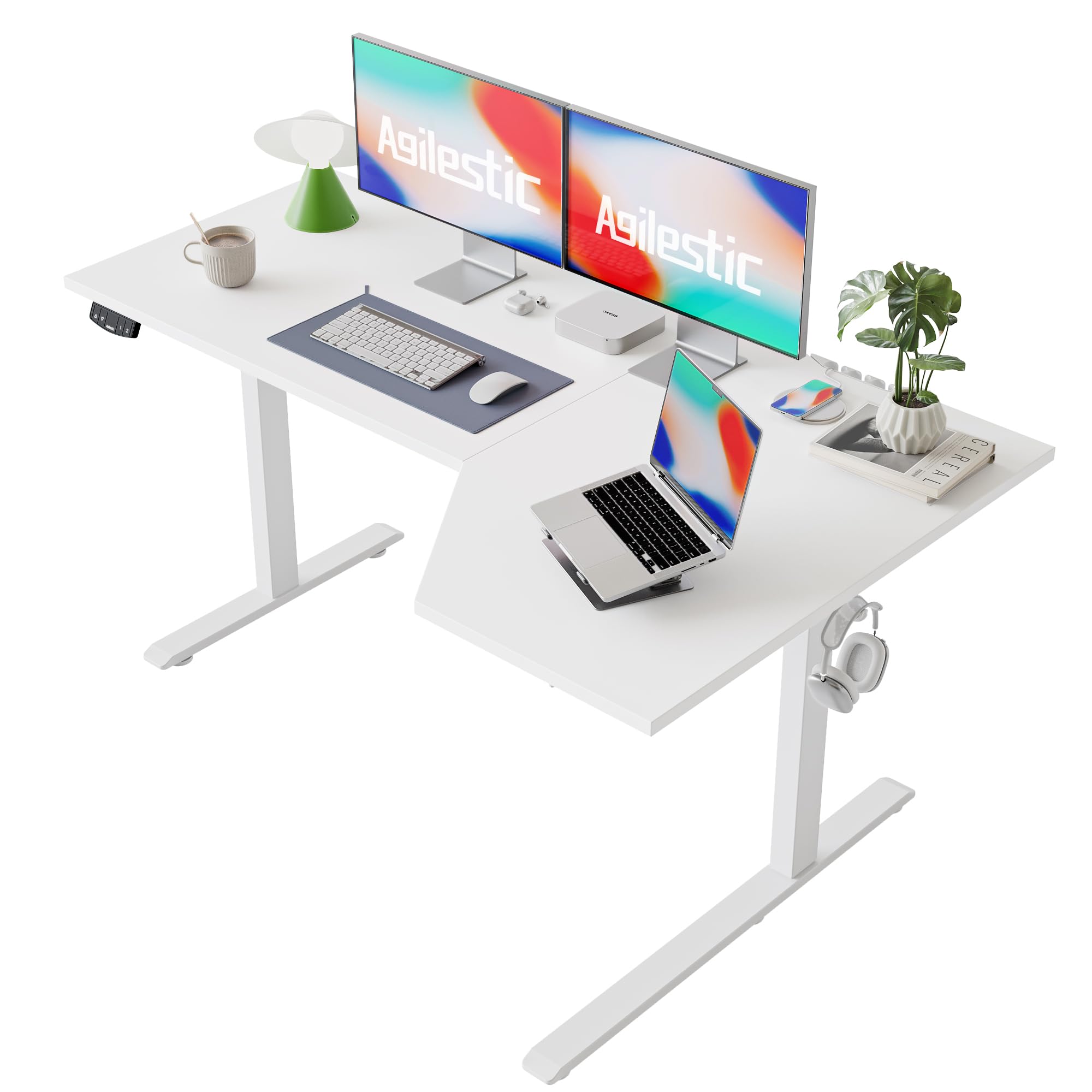 Agilestic Elektrisch Höhenverstellbarer Schreibtisch 120x80 cm, Sitz-Steh Stehpult mit Memory-Funktion, Höhenverstellbarer Computertisch, Gaming-Schreibtisch mit Vierteiliger Tischplatte,Weiß