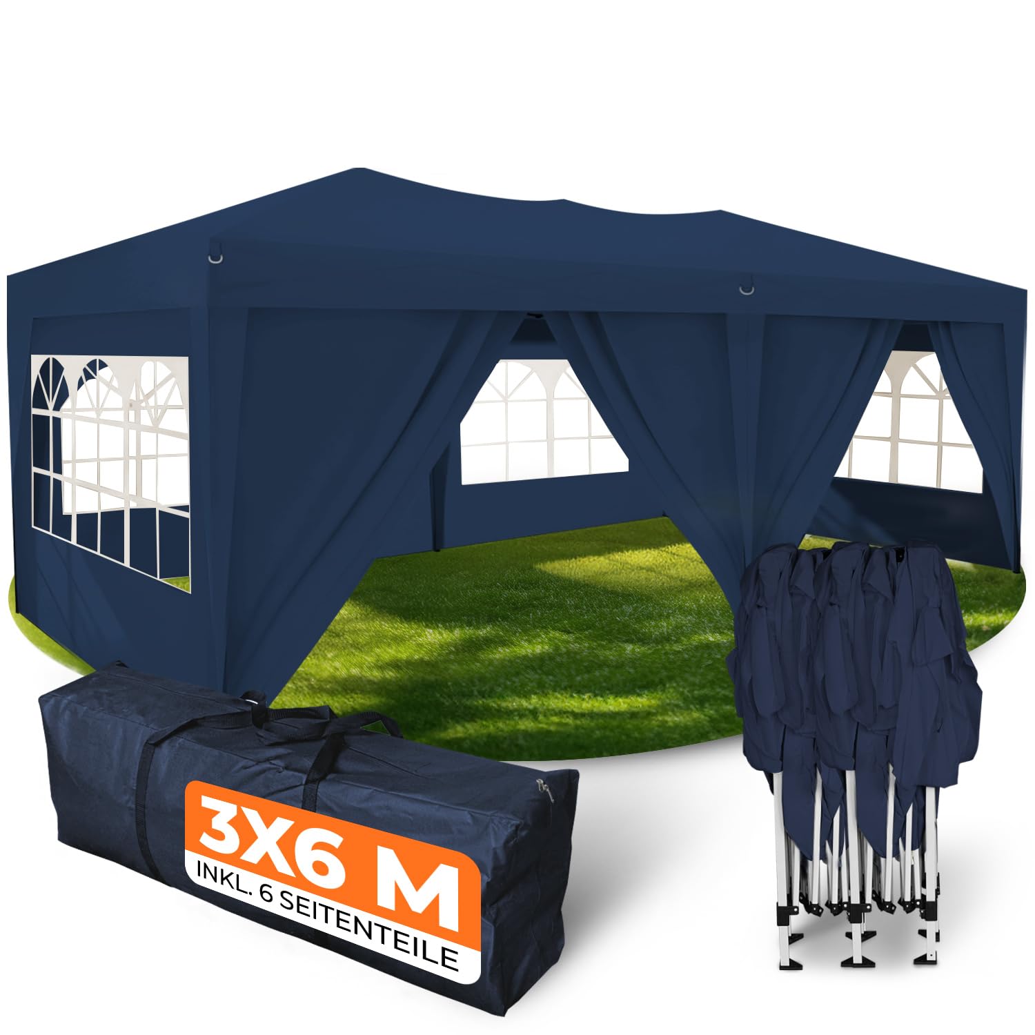 Kronenburg Faltpavillon wasserdicht Dachmaß 3 x 3 m UV Schutz 50+ Pavillon in Schwarz mit 4 Seitenteilen