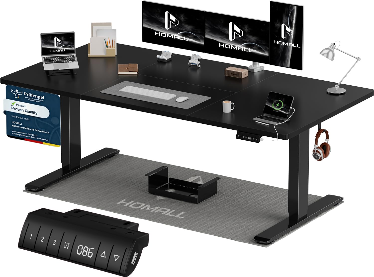 Homall Höhenverstellbarer Schreibtisch 140x70cm mit USB-A Ladeanschluss, Elektrischer Schreibtisch mit Kabel Management Tray, Standing Desk mit 3 Memory Funktion, Computertisch Weiß