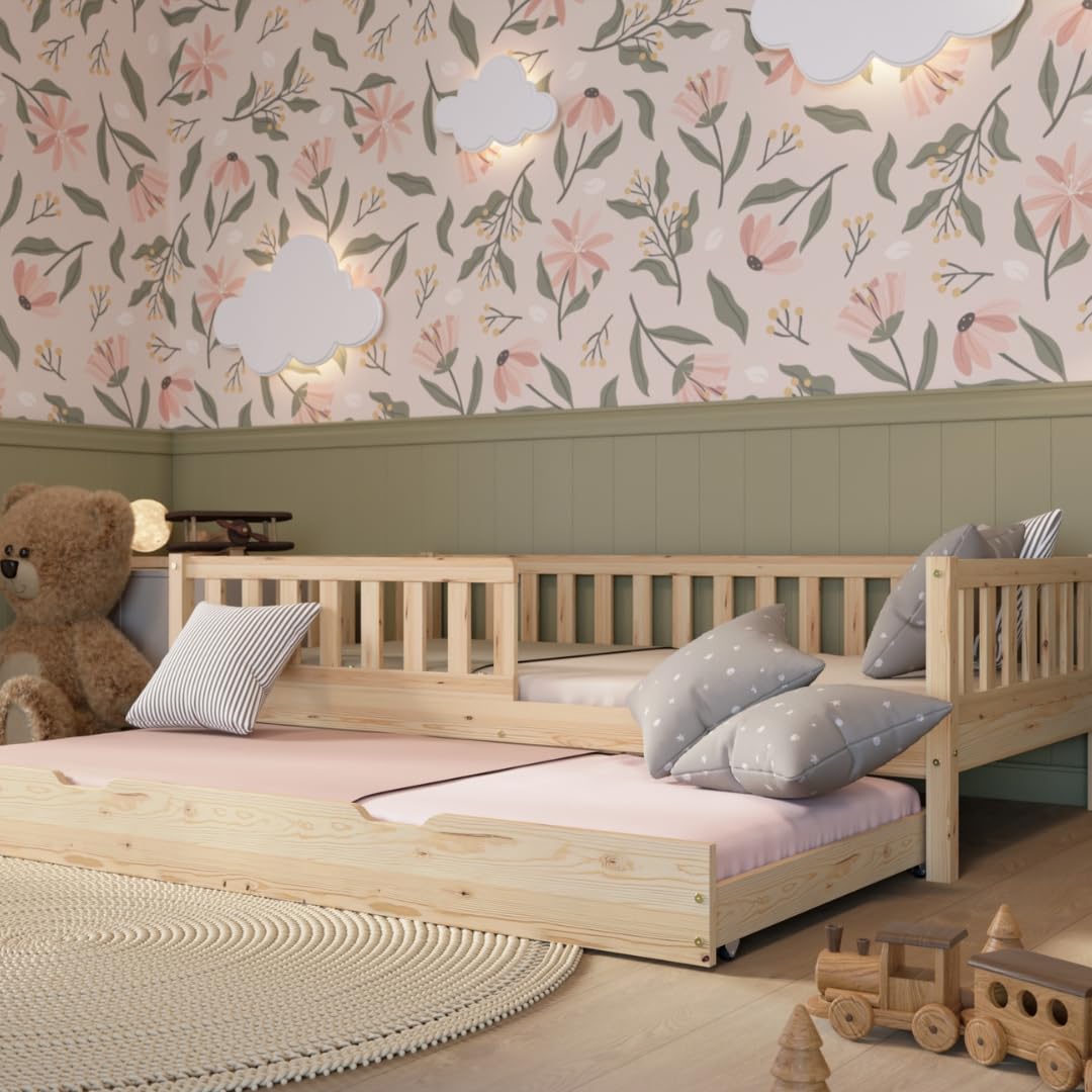 Crazy Pine Kinderbett 90x190 cm – Hohes Montessori Bodenbett aus Holz mit Rausfallschutz – Sicheres Kleinkindbett – Skandinavisches Design, Leichte Montage - Crazy Basic