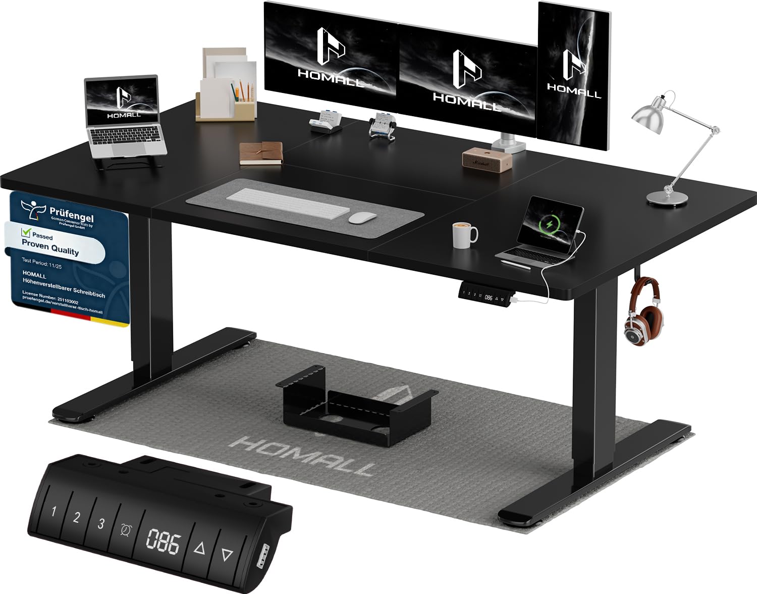 Homall Höhenverstellbarer Schreibtisch 140x70cm mit USB-A Ladeanschluss, Elektrischer Schreibtisch mit Kabel Management Tray, Standing Desk mit 3 Memory Funktion, Computertisch Weiß
