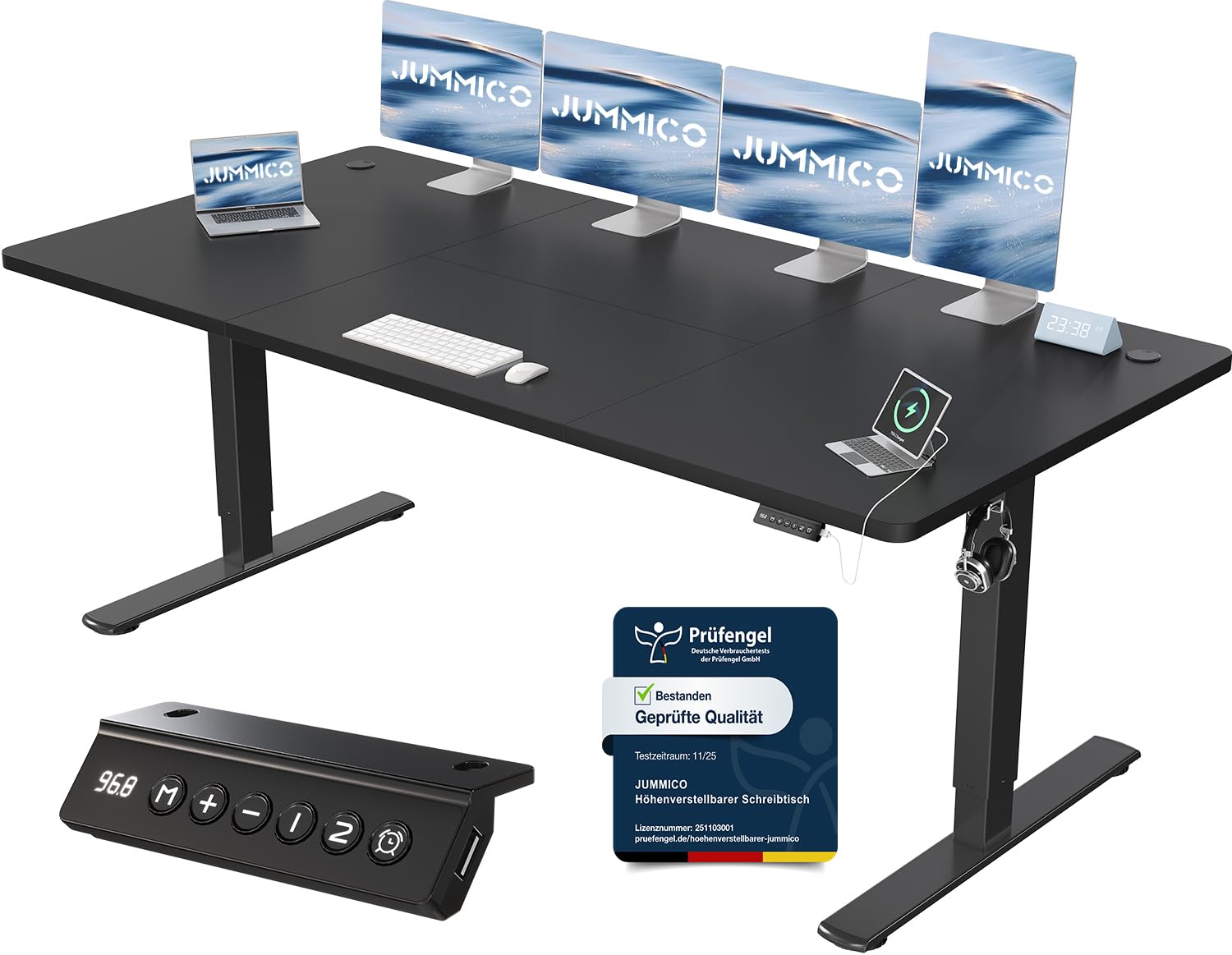 JUMMICO Höhenverstellbarer Schreibtisch mit USB-Ladeanschluss 200 x 80 cm, Schreibtisch Höhenverstellbar Elektrisch, Steh-Sitz Tisch Stehpult Verstellbarer Computertisch,Standing Desk,Weiß