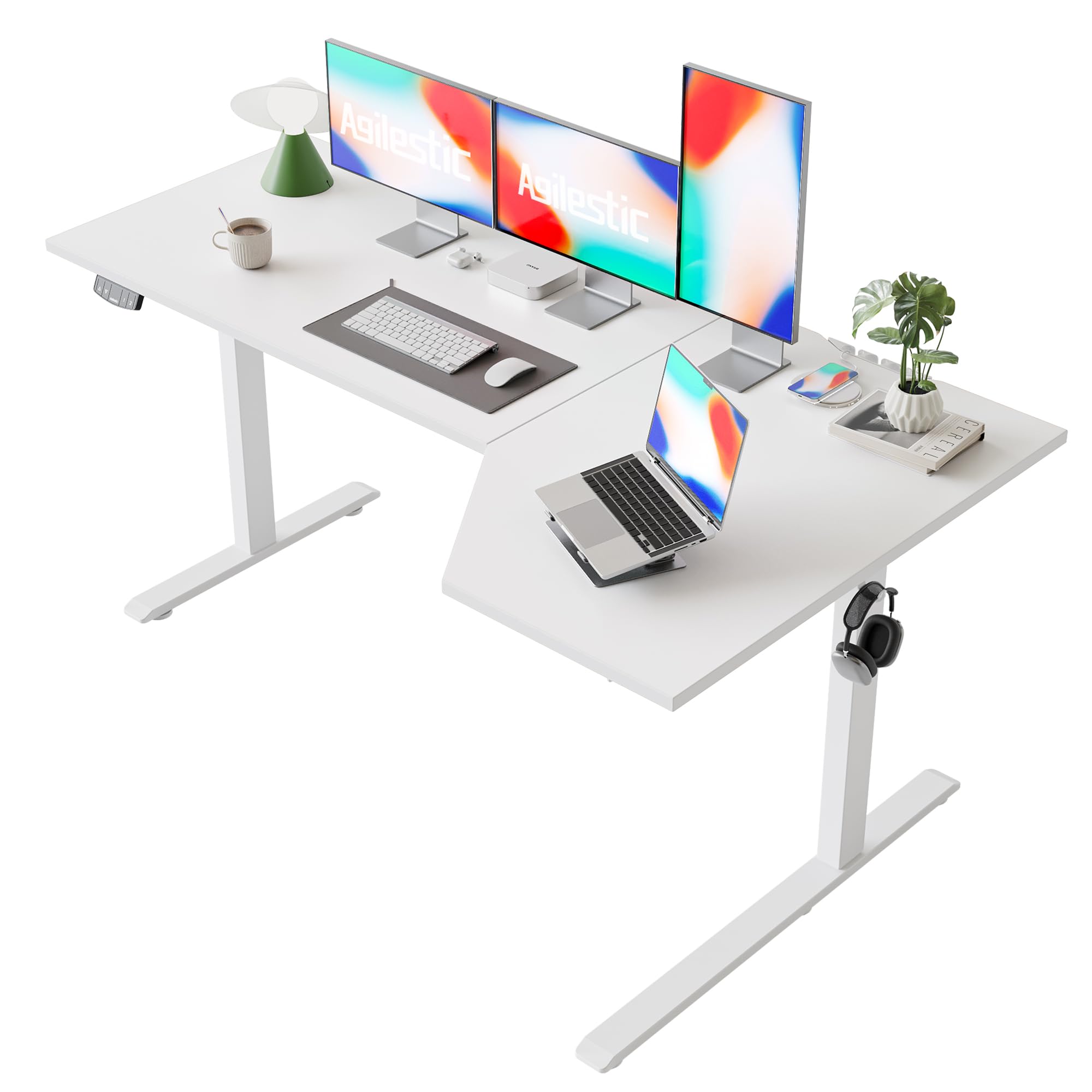 Agilestic Elektrisch Höhenverstellbarer Schreibtisch 120x80 cm, Sitz-Steh Stehpult mit Memory-Funktion, Höhenverstellbarer Computertisch, Gaming-Schreibtisch mit Vierteiliger Tischplatte,Weiß