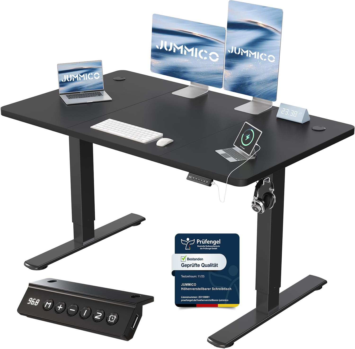 JUMMICO Höhenverstellbarer Schreibtisch mit USB-Ladeanschluss 200 x 80 cm, Schreibtisch Höhenverstellbar Elektrisch, Steh-Sitz Tisch Stehpult Verstellbarer Computertisch,Standing Desk,Weiß