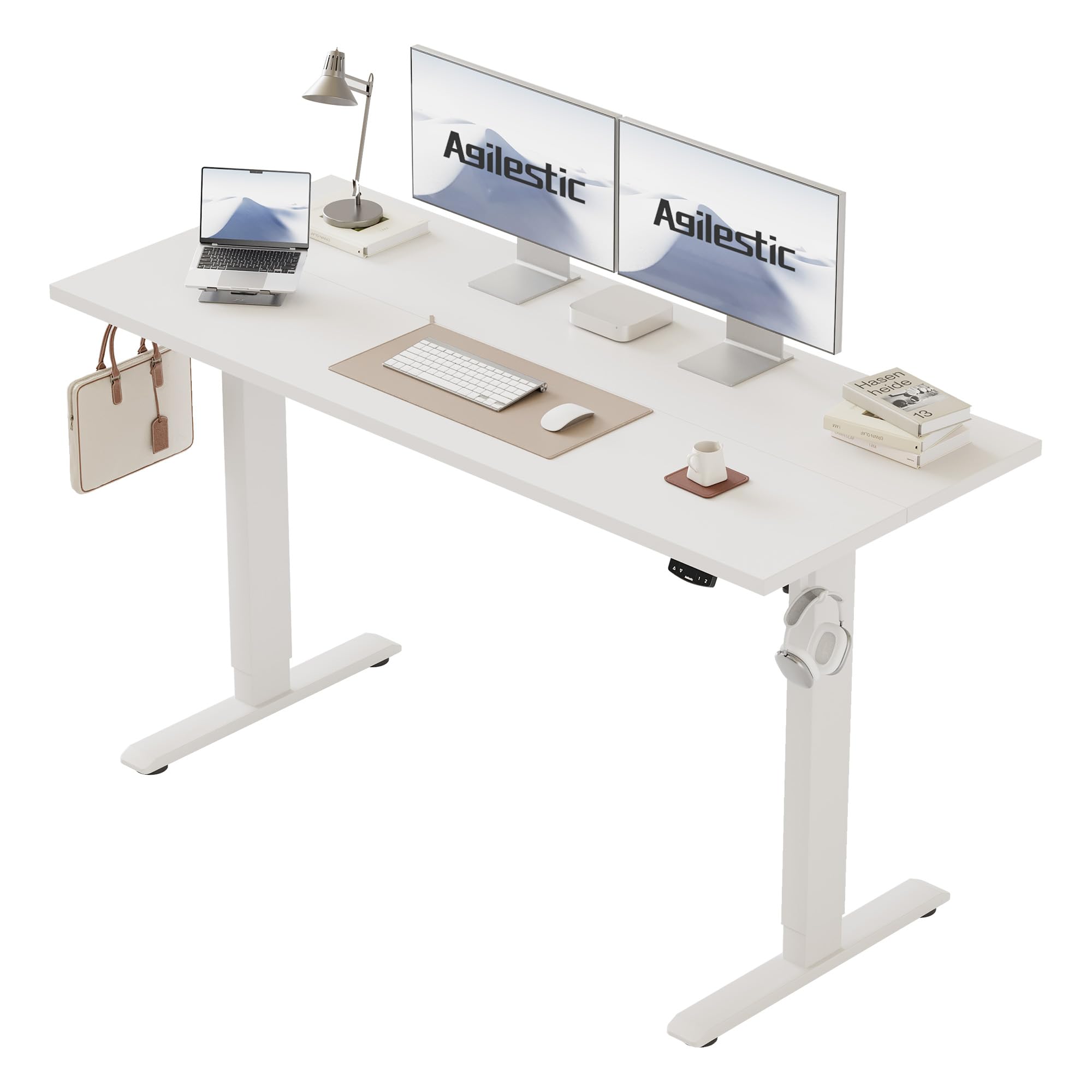 Agilestic Elektrisch Höhenverstellbarer Schreibtisch 120x80 cm, Sitz-Steh Stehpult mit Memory-Funktion, Höhenverstellbarer Computertisch, Gaming-Schreibtisch mit Vierteiliger Tischplatte,Weiß