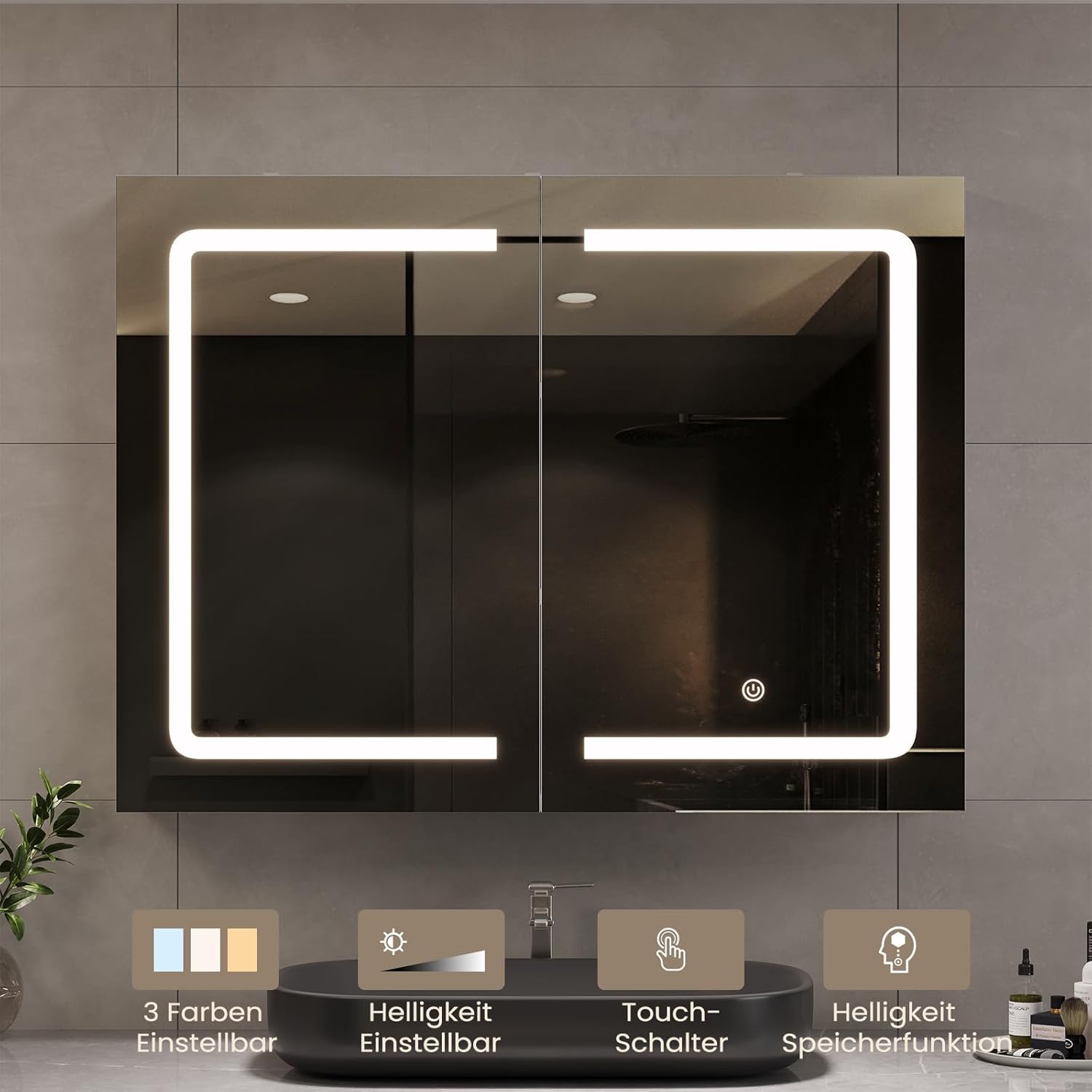 DICTAC LED Spiegelschrank Bad mit Steckdose und Touch-Sensor