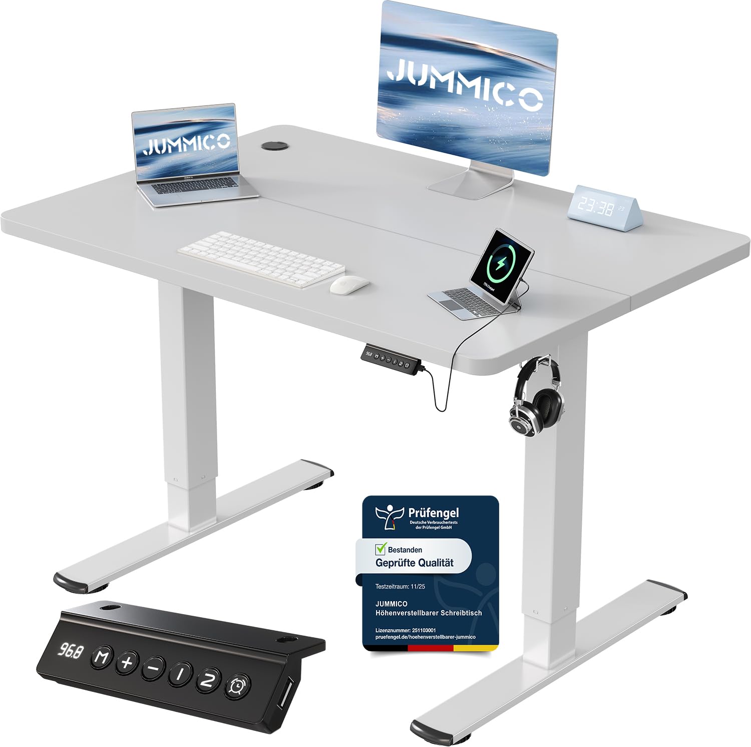 JUMMICO Höhenverstellbarer Schreibtisch mit USB-Ladeanschluss 200 x 80 cm, Schreibtisch Höhenverstellbar Elektrisch, Steh-Sitz Tisch Stehpult Verstellbarer Computertisch,Standing Desk,Weiß