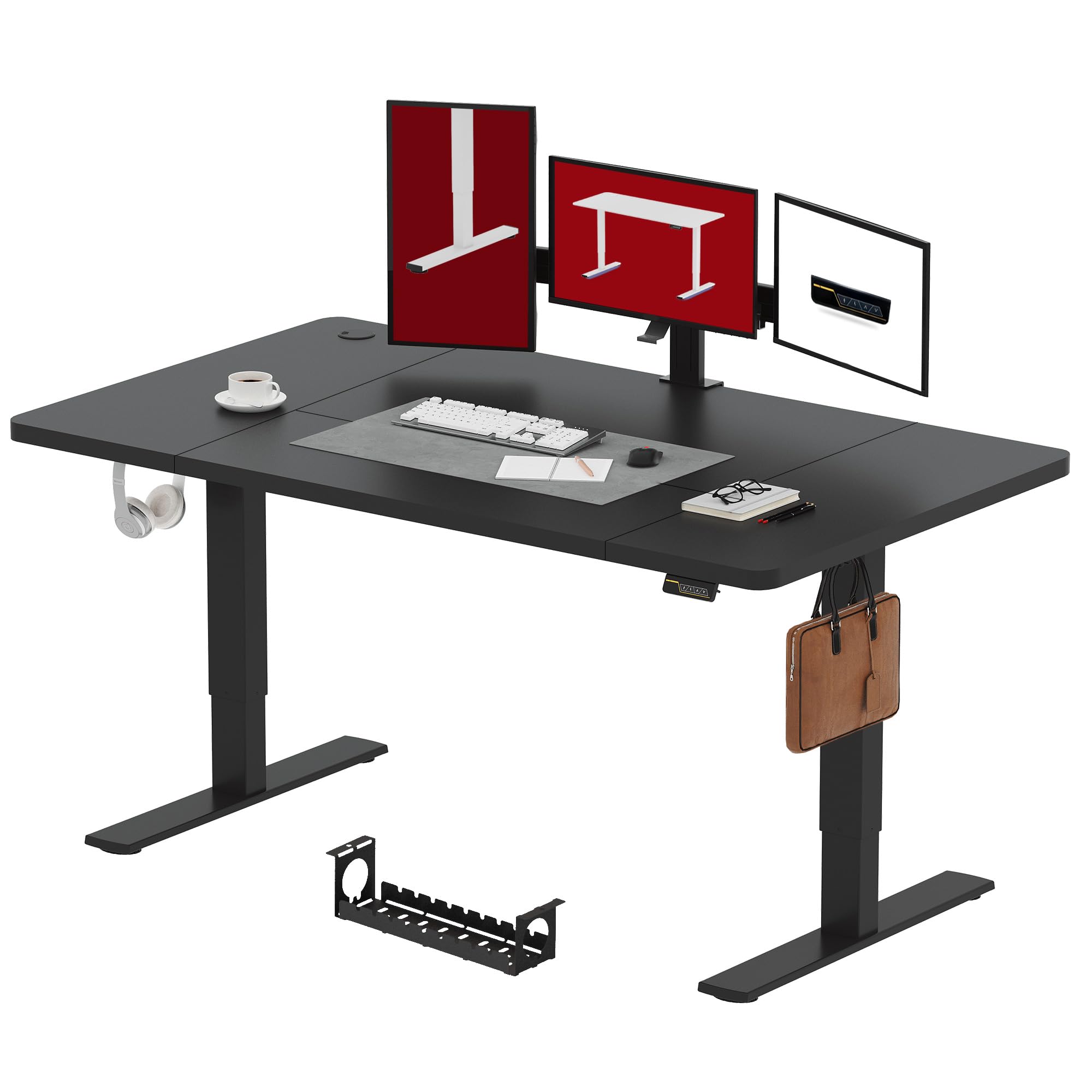 SANODESK Höhenverstellbarer Schreibtisch 200×80 cm – XXL Standing Desk mit 70 kg Tragkraft, Anti-Kollisions-Schutz & vielseitigem Zubehör, ideal für Teamarbeit oder Studio(Weiß)
