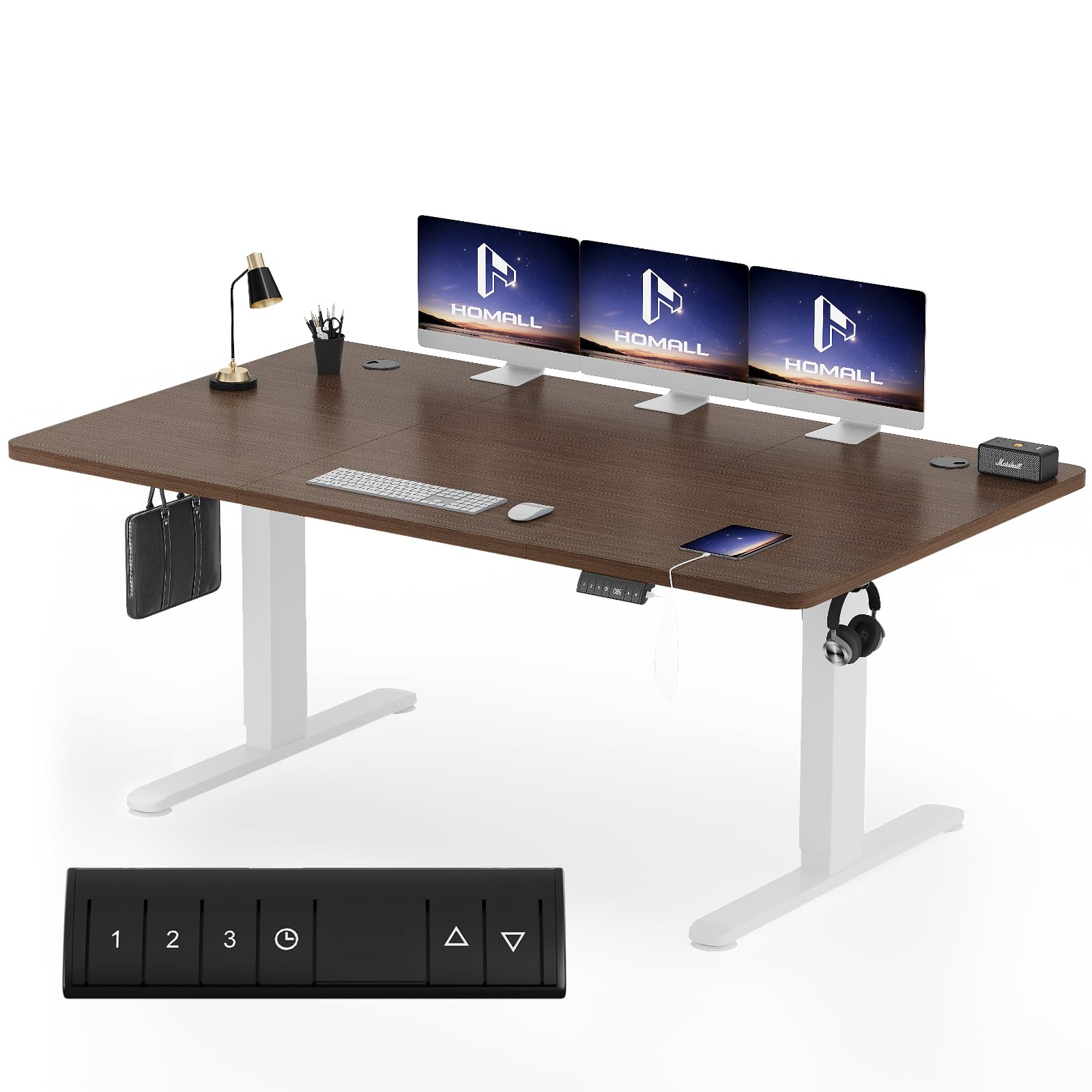 Homall Höhenverstellbarer Schreibtisch 140x70cm mit USB-A Ladeanschluss, Elektrischer Schreibtisch mit Kabel Management Tray, Standing Desk mit 3 Memory Funktion, Computertisch Weiß