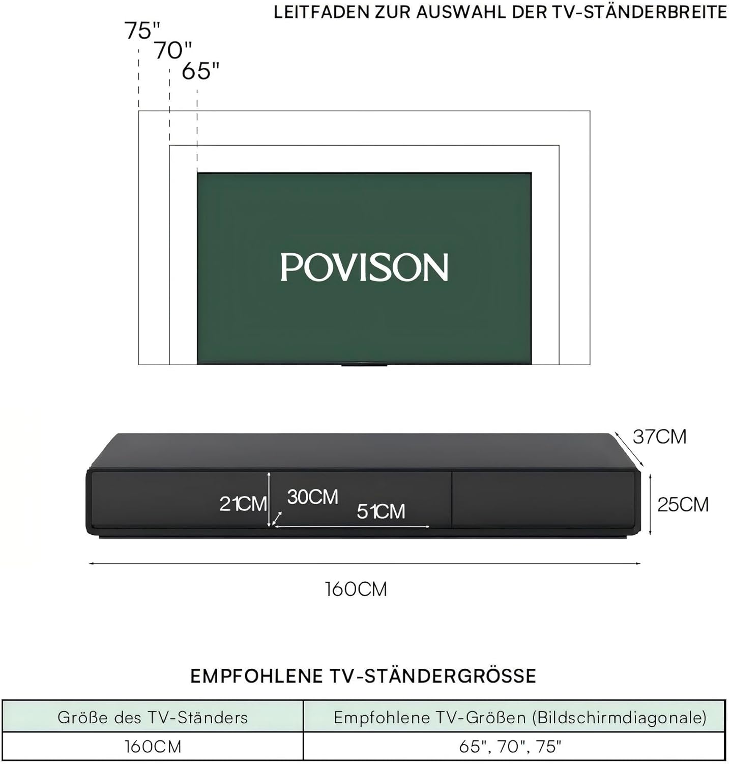 POVISON Schwebendes TV-Lowboard aus Massivholz – Modernes Hängeschrank-TV-Möbel mit Stauraum & Kabelmanagement