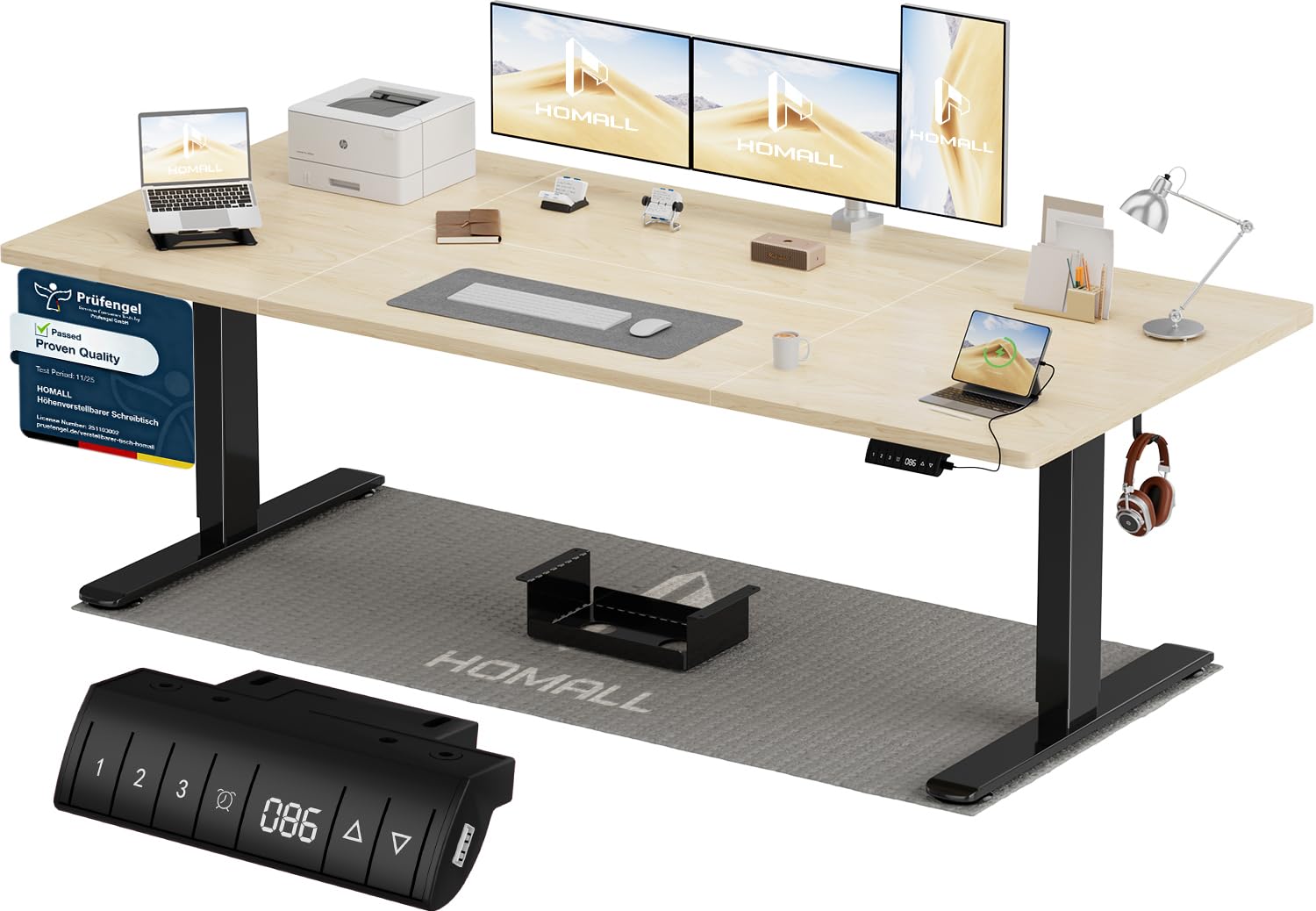 Homall Höhenverstellbarer Schreibtisch 140x70cm mit USB-A Ladeanschluss, Elektrischer Schreibtisch mit Kabel Management Tray, Standing Desk mit 3 Memory Funktion, Computertisch Weiß