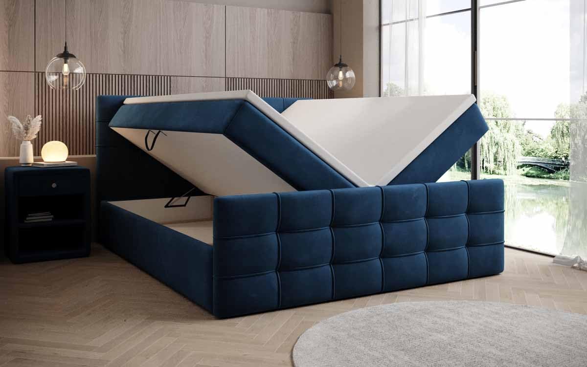 Luxusbetten24 Boxspringbett Luxor – Samt Polsterbett mit Stauraum & Bonellfederkernmatratze