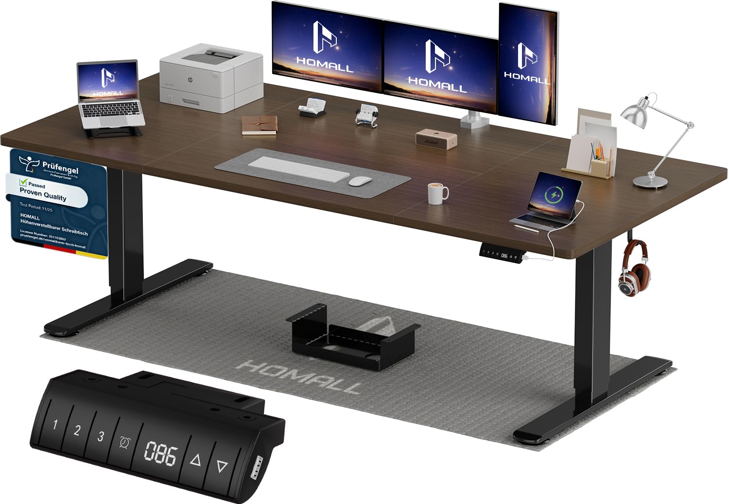Homall Höhenverstellbarer Schreibtisch 140x70cm mit USB-A Ladeanschluss, Elektrischer Schreibtisch mit Kabel Management Tray, Standing Desk mit 3 Memory Funktion, Computertisch Weiß
