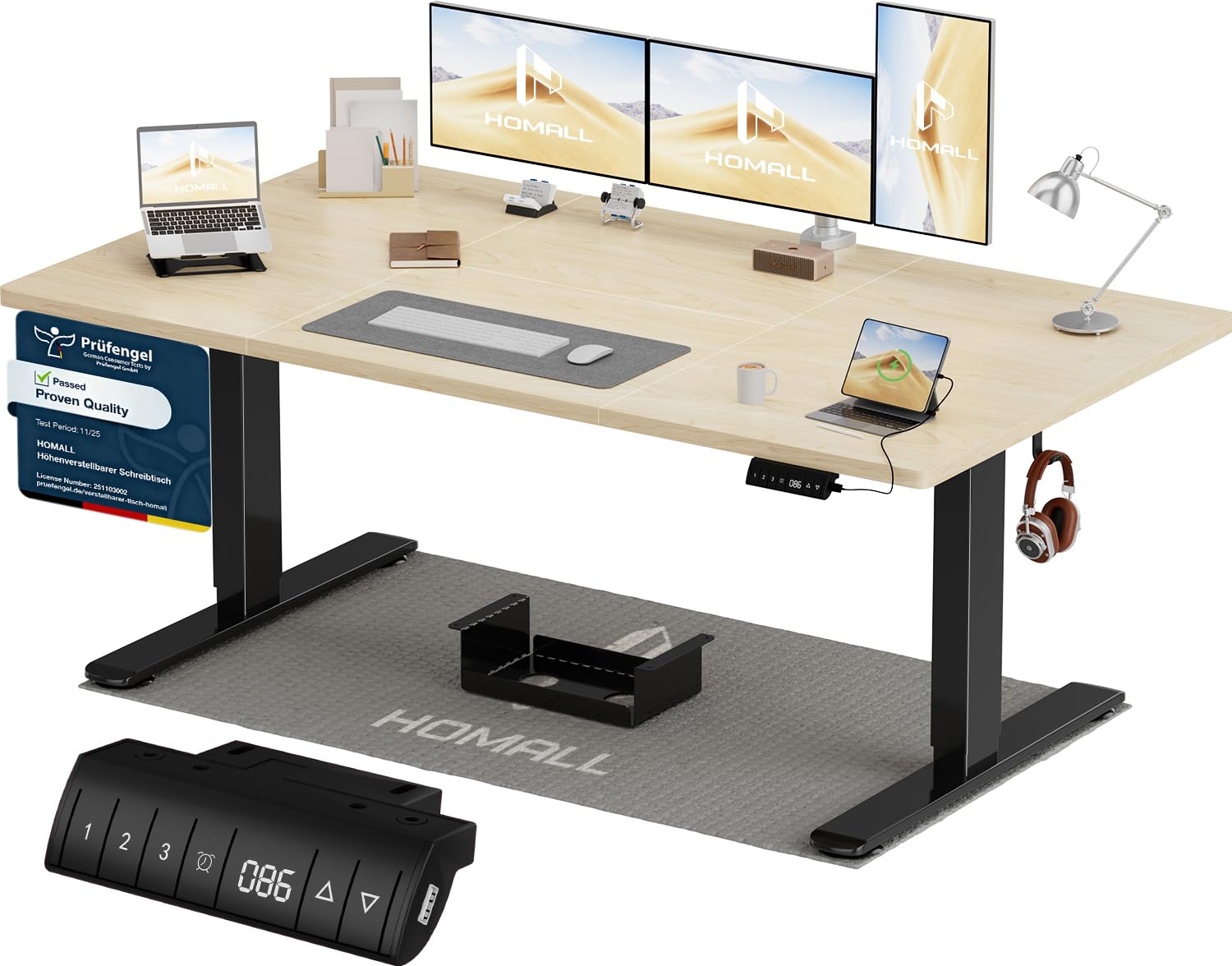 Homall Höhenverstellbarer Schreibtisch 140x70cm mit USB-A Ladeanschluss, Elektrischer Schreibtisch mit Kabel Management Tray, Standing Desk mit 3 Memory Funktion, Computertisch Weiß