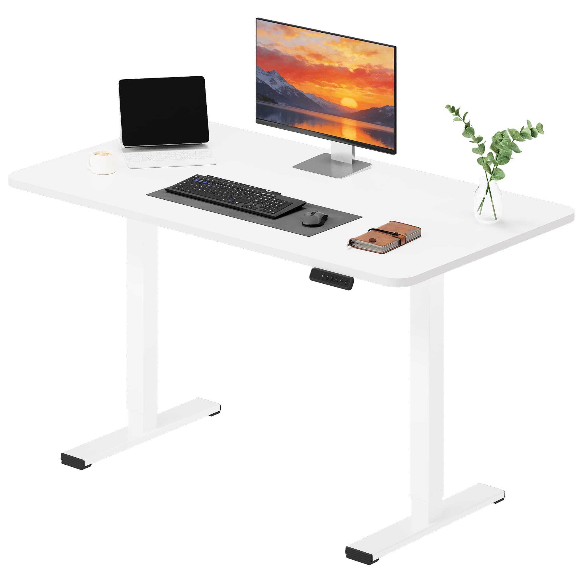 SANODESK Höhenverstellbarer Schreibtisch 200×80 cm – XXL Standing Desk mit 70 kg Tragkraft, Anti-Kollisions-Schutz & vielseitigem Zubehör, ideal für Teamarbeit oder Studio(Weiß)
