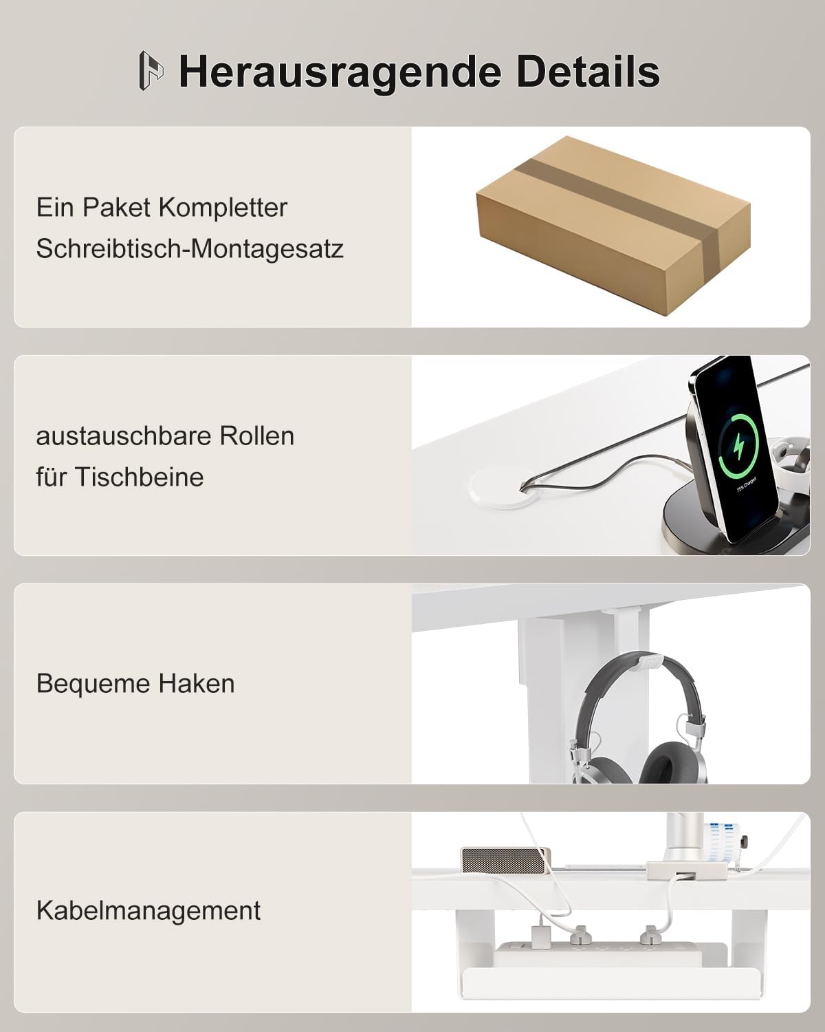 Homall höhenverstellbarer Schreibtisch elektrisch – Rechteck, USB, ergonomisch