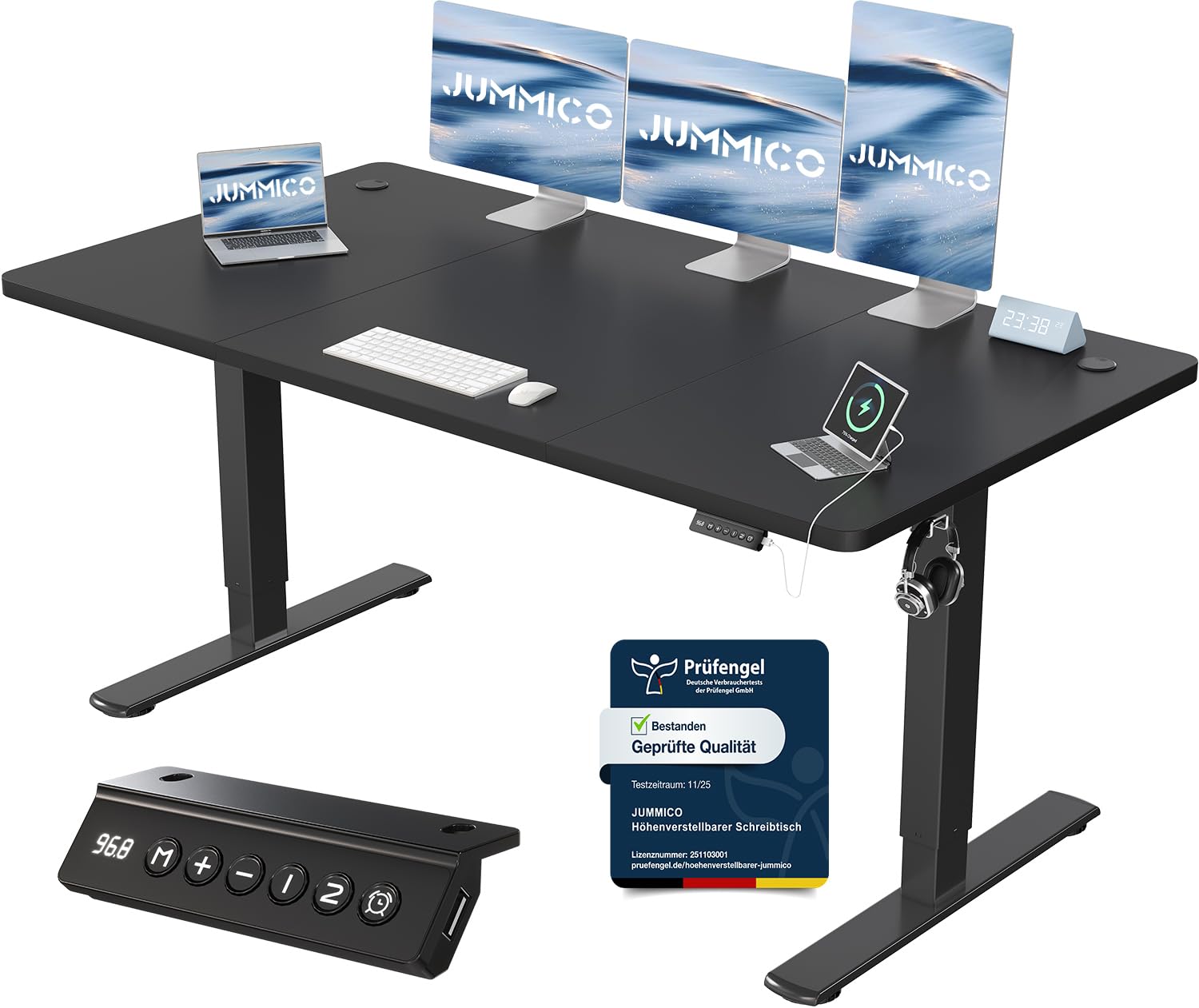 JUMMICO Höhenverstellbarer Schreibtisch mit USB-Ladeanschluss 200 x 80 cm, Schreibtisch Höhenverstellbar Elektrisch, Steh-Sitz Tisch Stehpult Verstellbarer Computertisch,Standing Desk,Weiß
