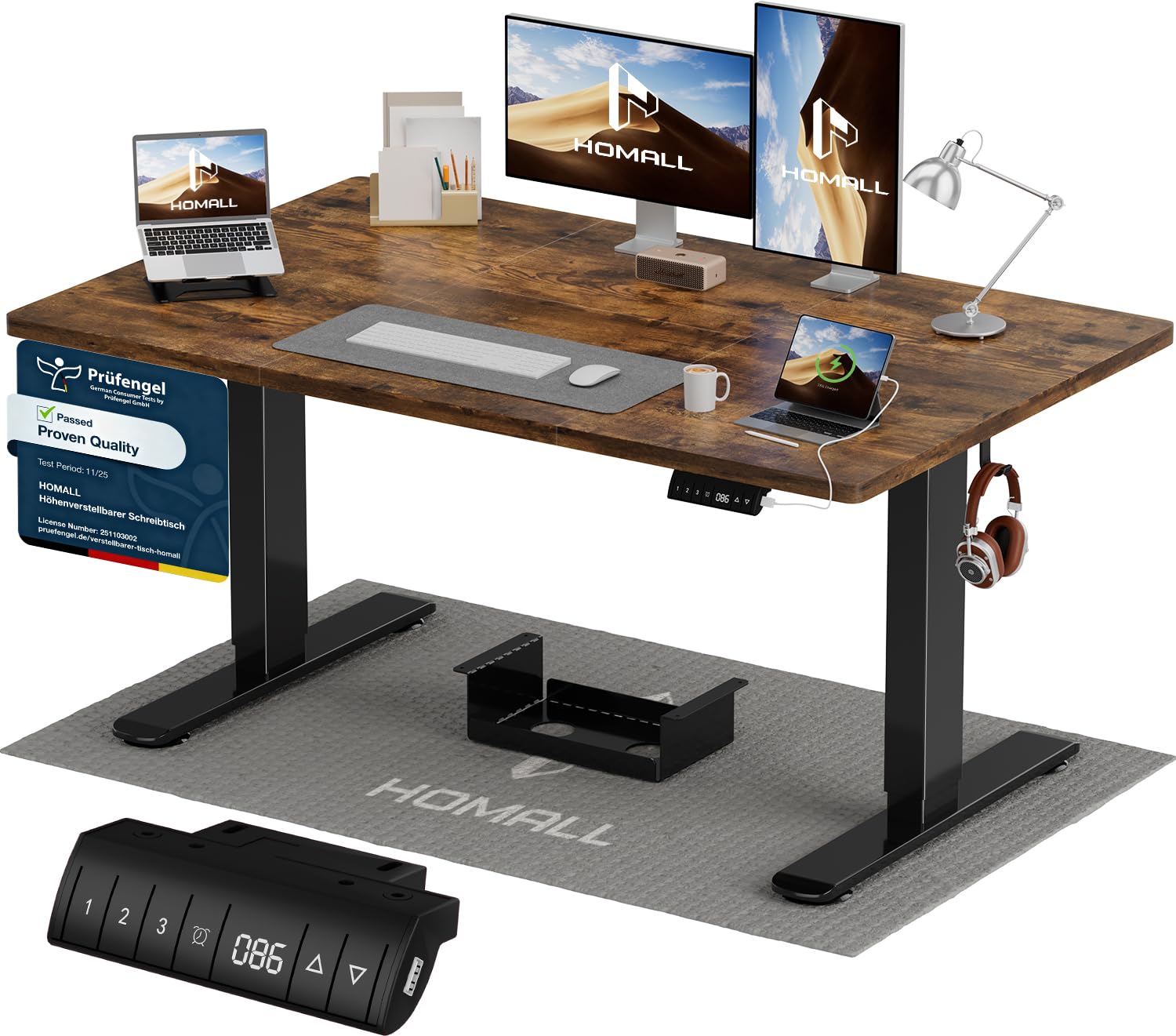 Homall Höhenverstellbarer Schreibtisch 140x70cm mit USB-A Ladeanschluss, Elektrischer Schreibtisch mit Kabel Management Tray, Standing Desk mit 3 Memory Funktion, Computertisch Weiß