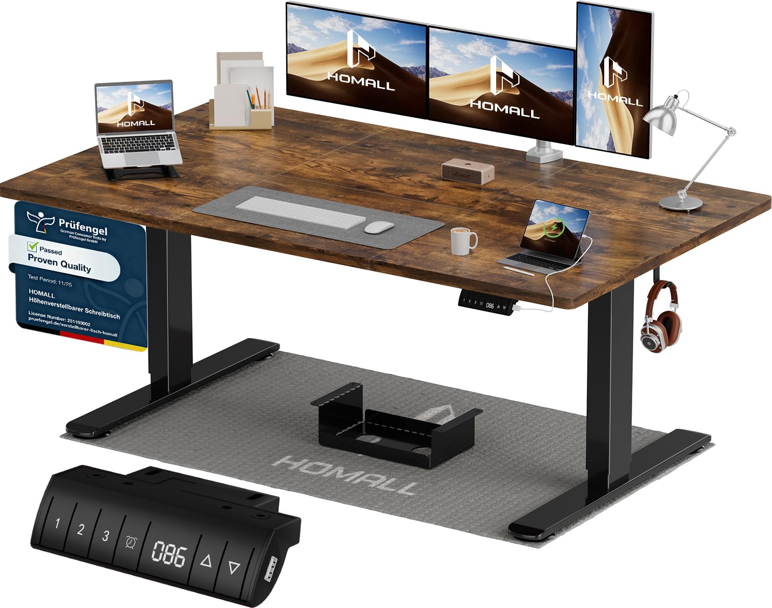 Homall Höhenverstellbarer Schreibtisch 140x70cm mit USB-A Ladeanschluss, Elektrischer Schreibtisch mit Kabel Management Tray, Standing Desk mit 3 Memory Funktion, Computertisch Weiß