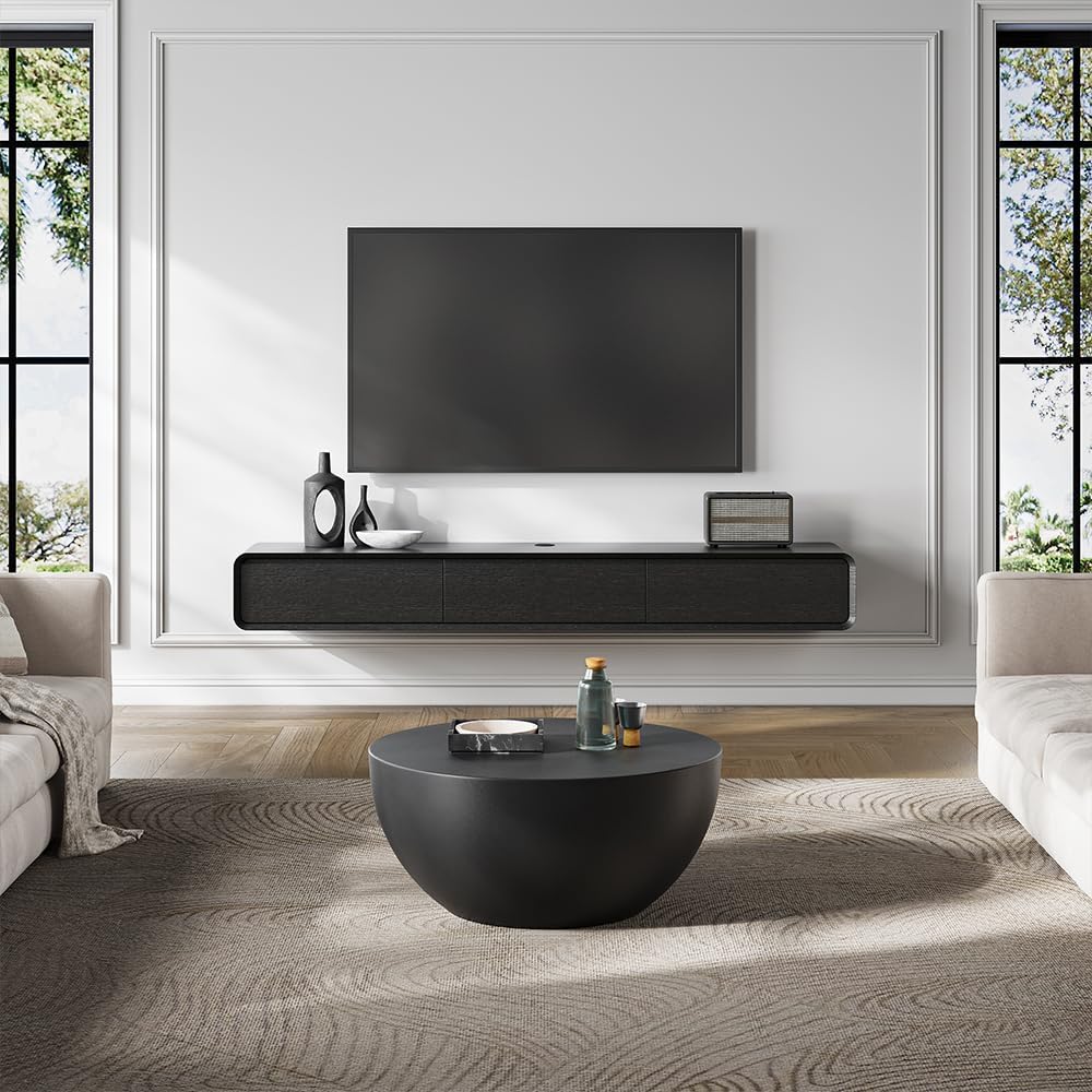 POVISON Schwebendes TV-Lowboard aus Massivholz – Modernes Hängeschrank-TV-Möbel mit Stauraum & Kabelmanagement