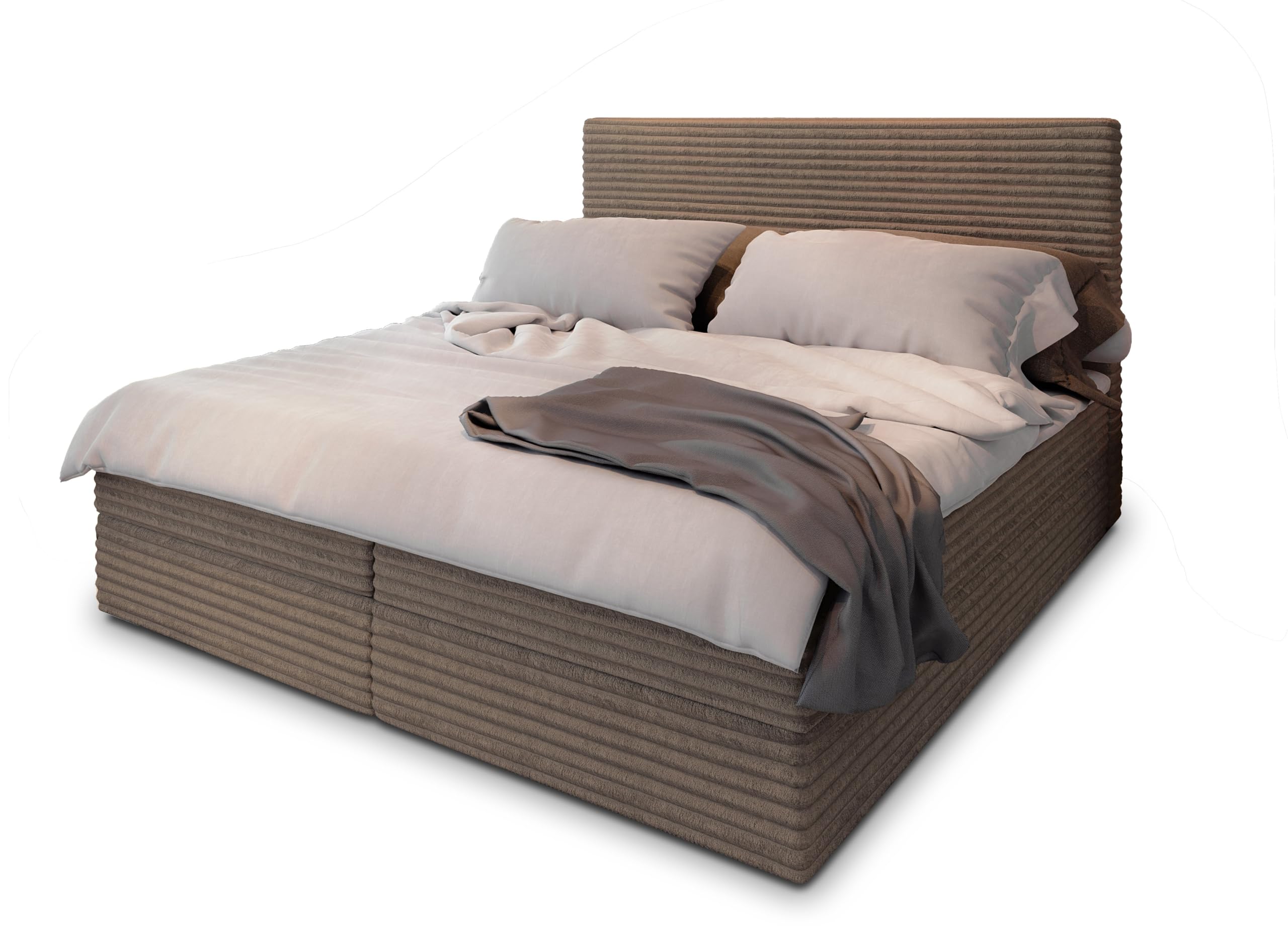 Masseno Boxspringbett PISA 140x200 cm Komplett-Set mit Matratze und Topper, Polsterbett mit Zwei Bettkästen -Creme, TILIA 03