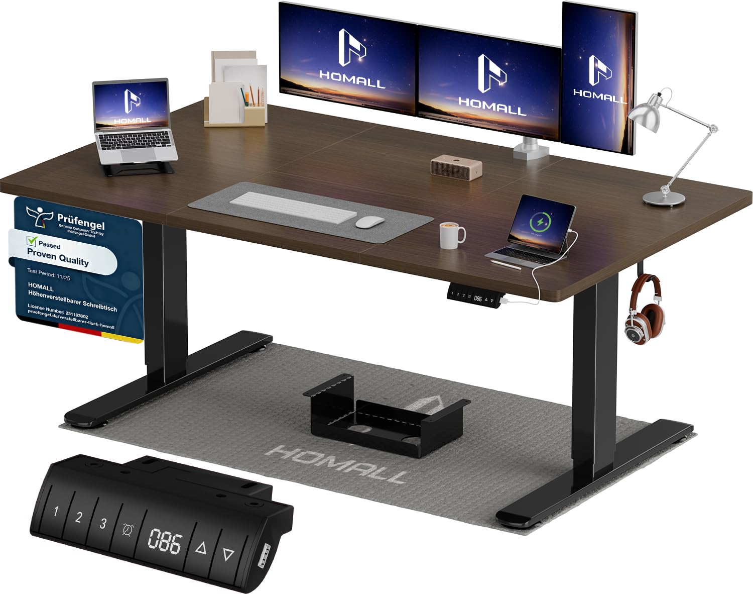 Homall Höhenverstellbarer Schreibtisch 140x70cm mit USB-A Ladeanschluss, Elektrischer Schreibtisch mit Kabel Management Tray, Standing Desk mit 3 Memory Funktion, Computertisch Weiß