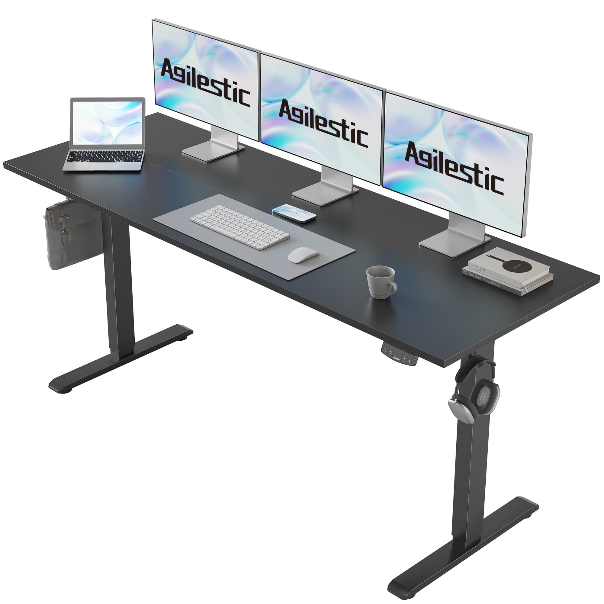 Agilestic Elektrisch Höhenverstellbarer Schreibtisch 120x80 cm, Sitz-Steh Stehpult mit Memory-Funktion, Höhenverstellbarer Computertisch, Gaming-Schreibtisch mit Vierteiliger Tischplatte,Weiß