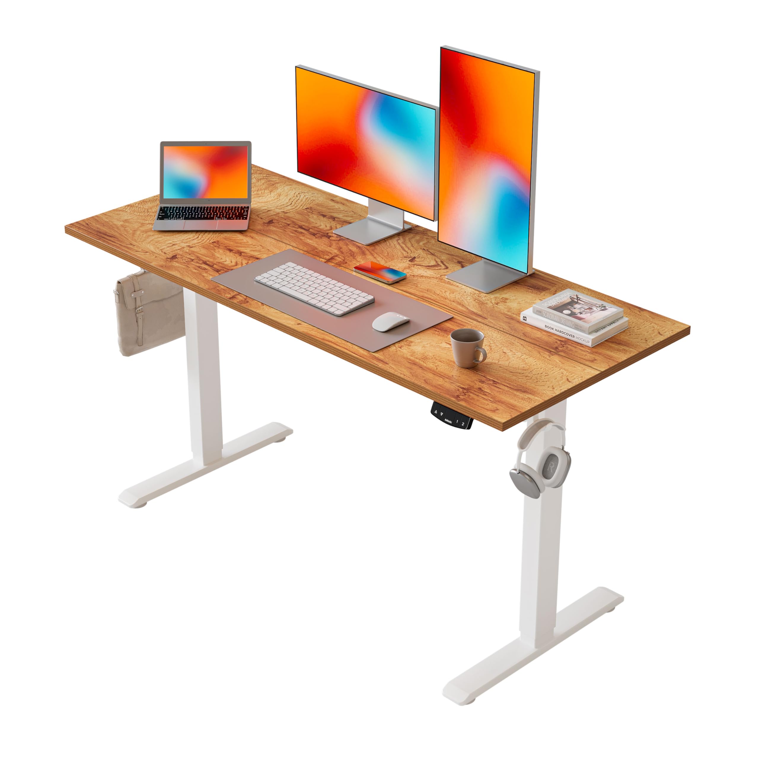 Agilestic Elektrisch Höhenverstellbarer Schreibtisch 120x80 cm, Sitz-Steh Stehpult mit Memory-Funktion, Höhenverstellbarer Computertisch, Gaming-Schreibtisch mit Vierteiliger Tischplatte,Weiß