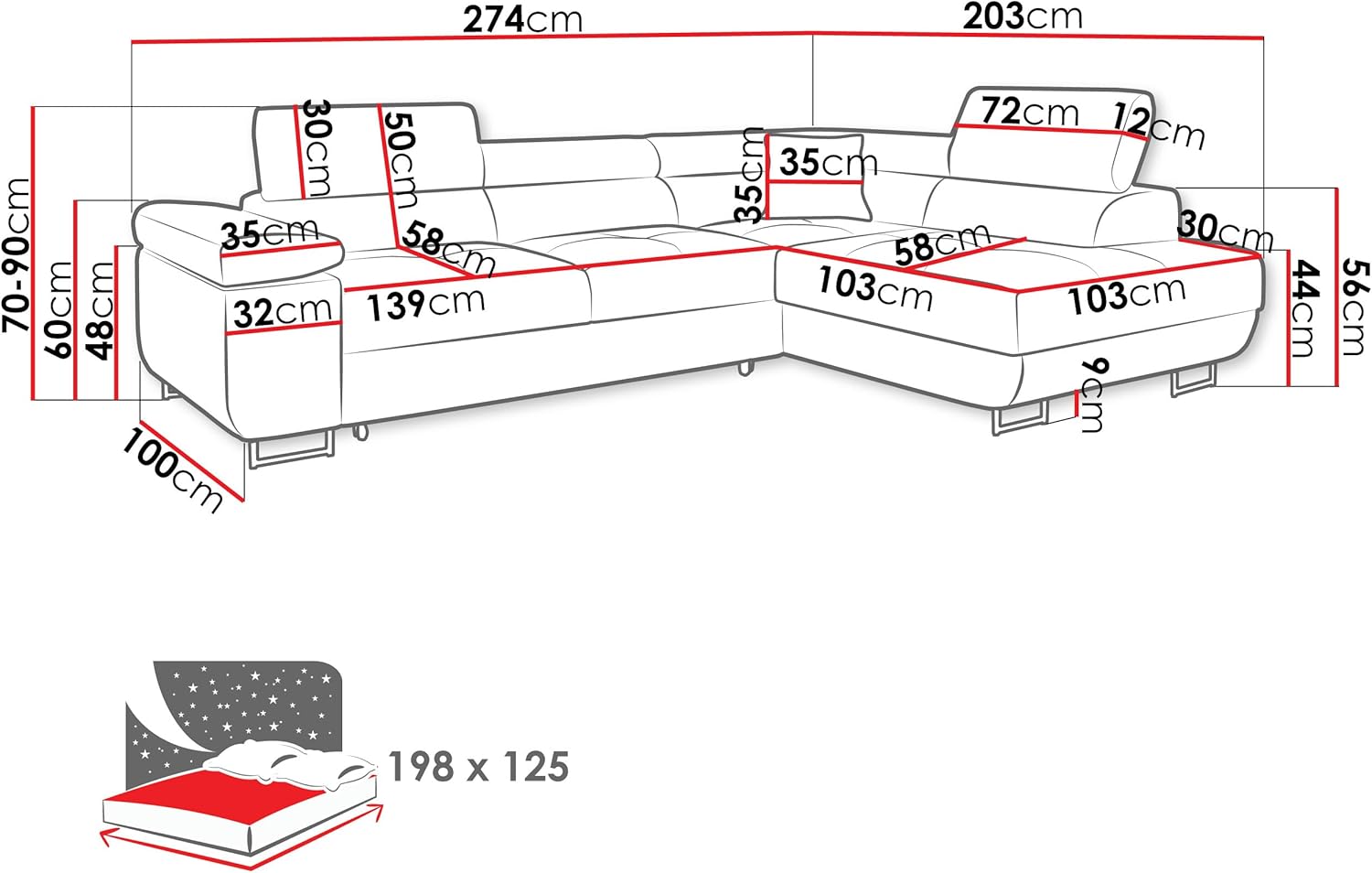 Mirjan24 Torezio Ecksofa mit Schlaffunktion und Bettkasten – 4-Sitzer L-Form