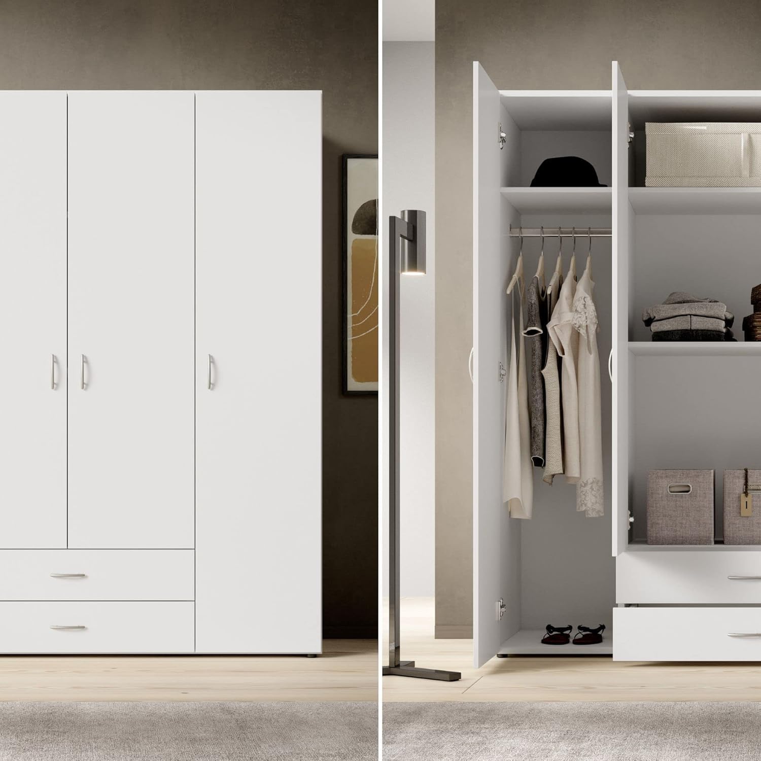 Stella Trading Kleiderschrank mit Drehtüren – Holzschrank für Schlafzimmer, zeitloses Design