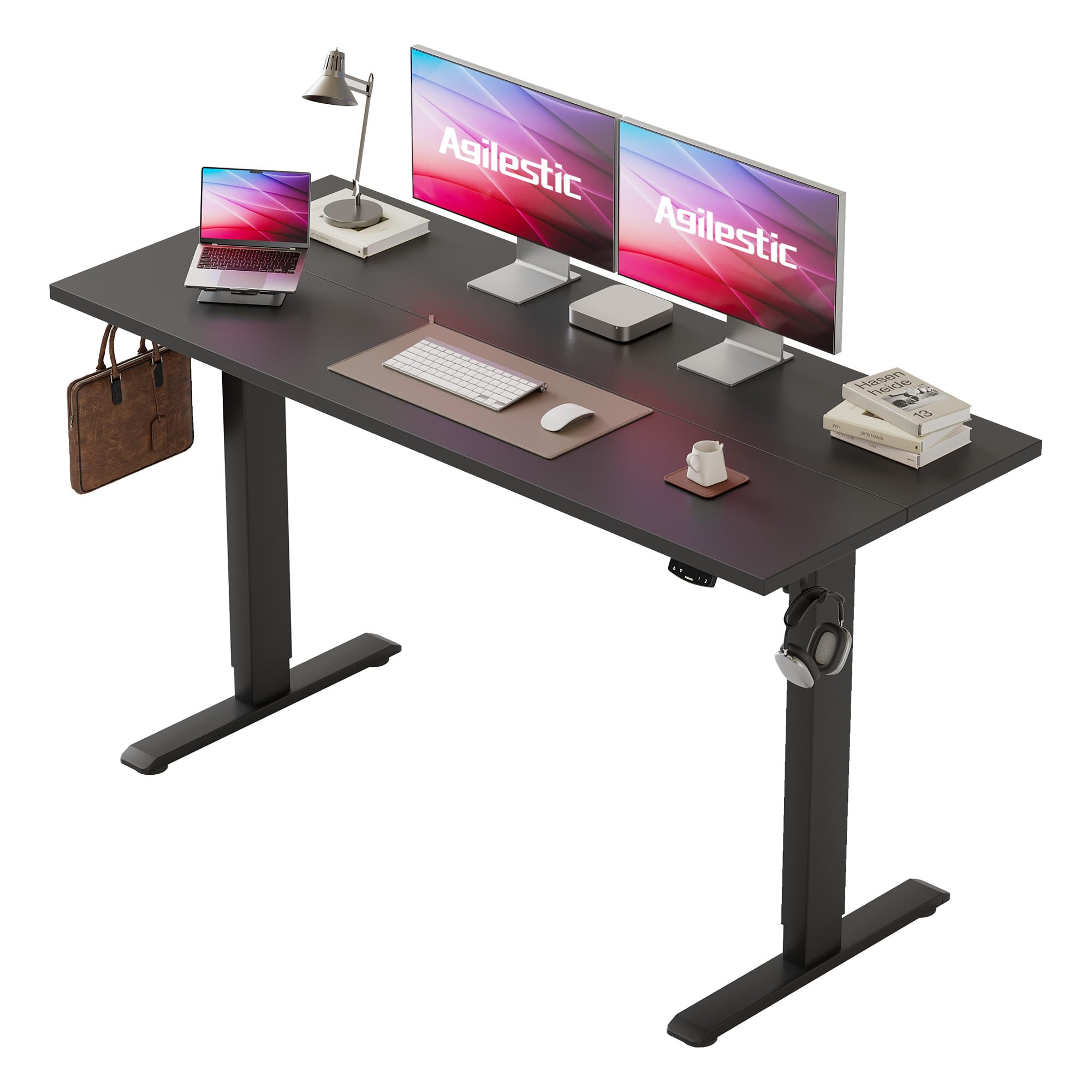 Agilestic Elektrisch Höhenverstellbarer Schreibtisch 120x80 cm, Sitz-Steh Stehpult mit Memory-Funktion, Höhenverstellbarer Computertisch, Gaming-Schreibtisch mit Vierteiliger Tischplatte,Weiß