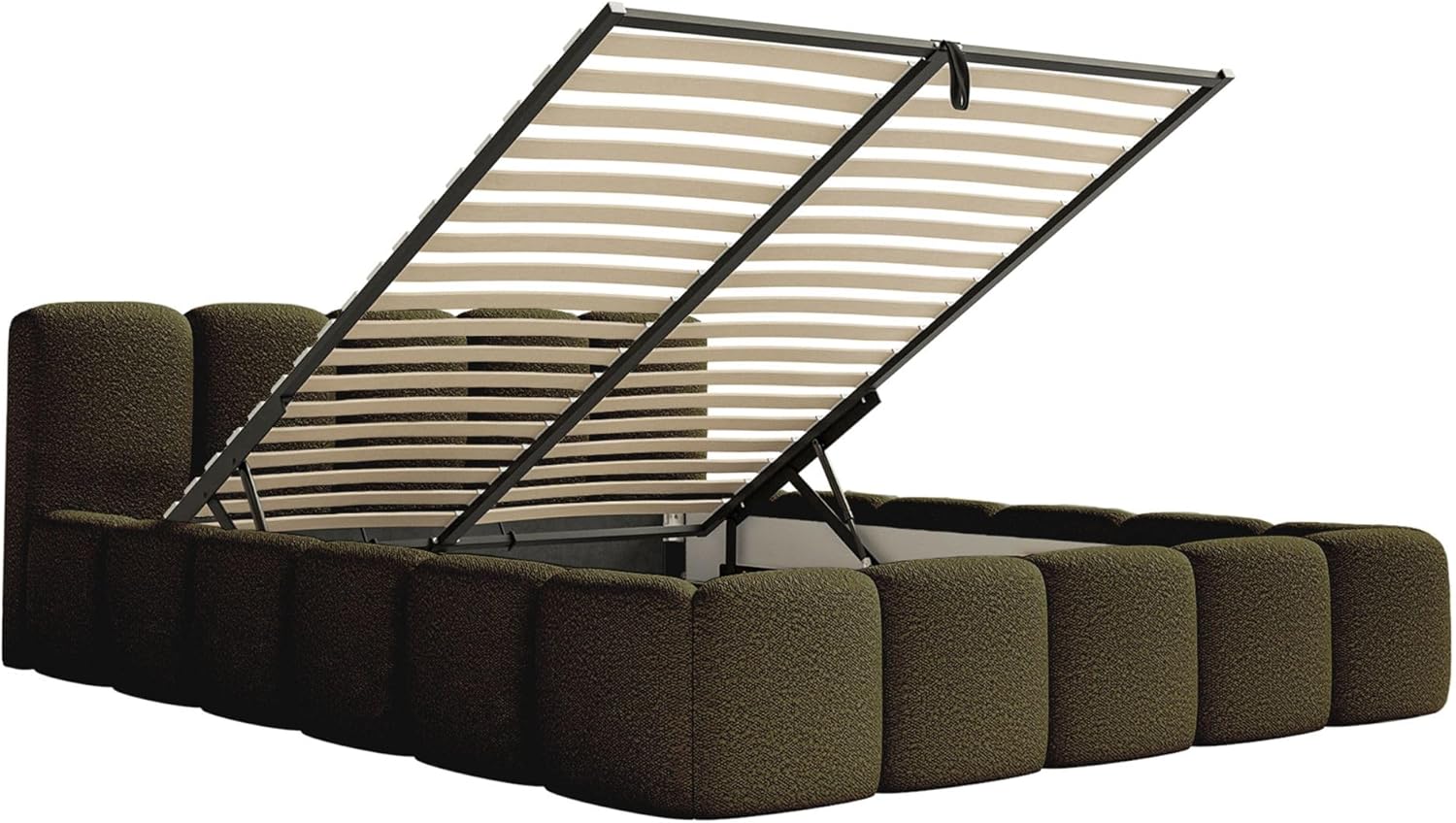 Selsey Polsterbett Cloudy Low mit Stauraum – Gepolstertes Bett mit Lattenrost, Metallrahmen, Bouclé-Stoff, modern