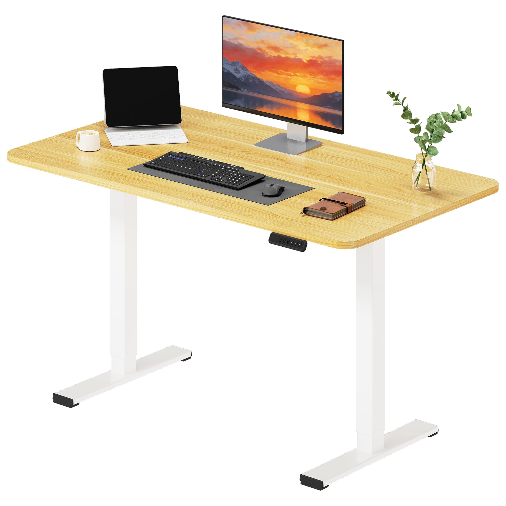 SANODESK Höhenverstellbarer Schreibtisch 200×80 cm – XXL Standing Desk mit 70 kg Tragkraft, Anti-Kollisions-Schutz & vielseitigem Zubehör, ideal für Teamarbeit oder Studio(Weiß)