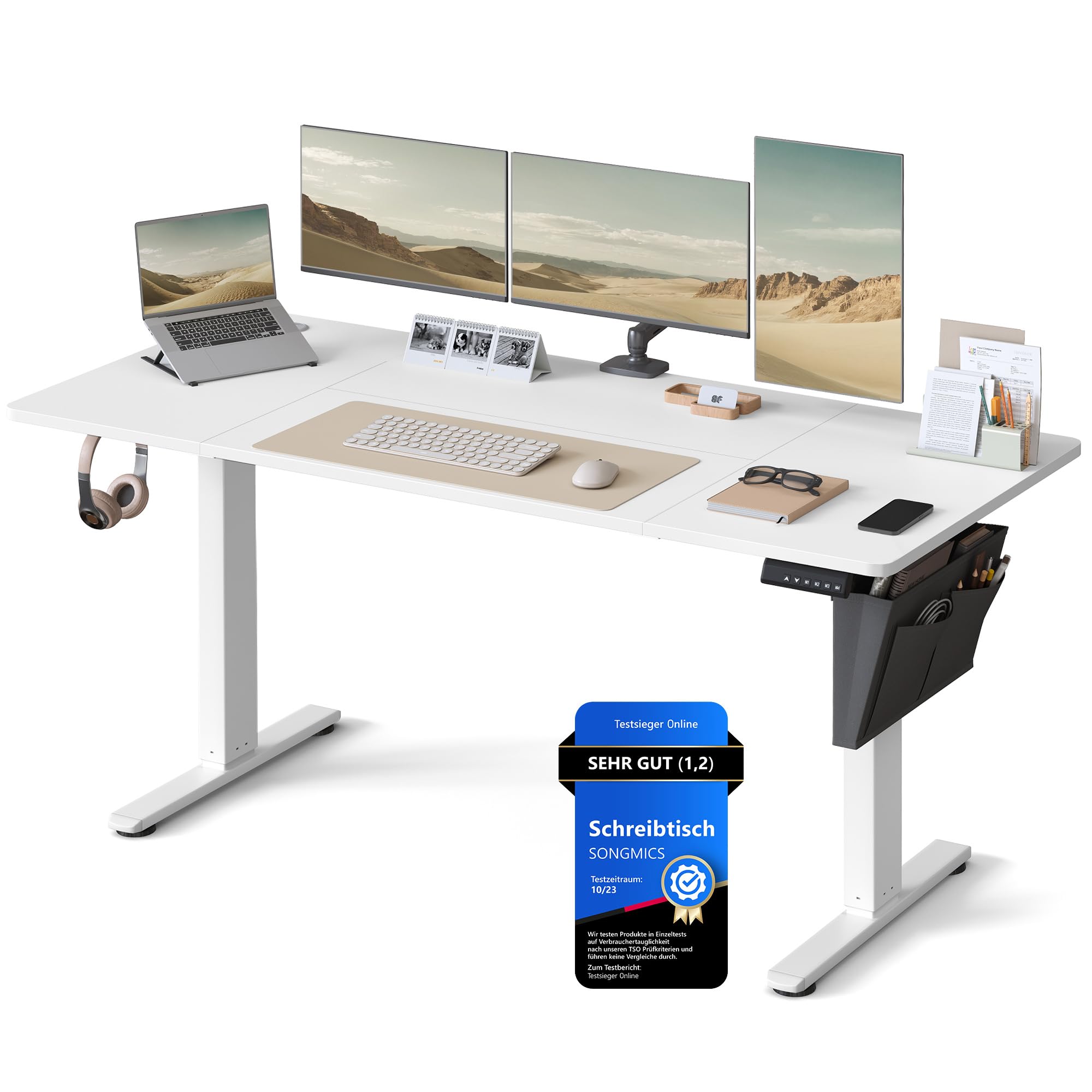 SONGMICS Elektrischer Höhenverstellbarer Schreibtisch – Holz & Stahl, Ergonomisch, Höhenverstellbar
