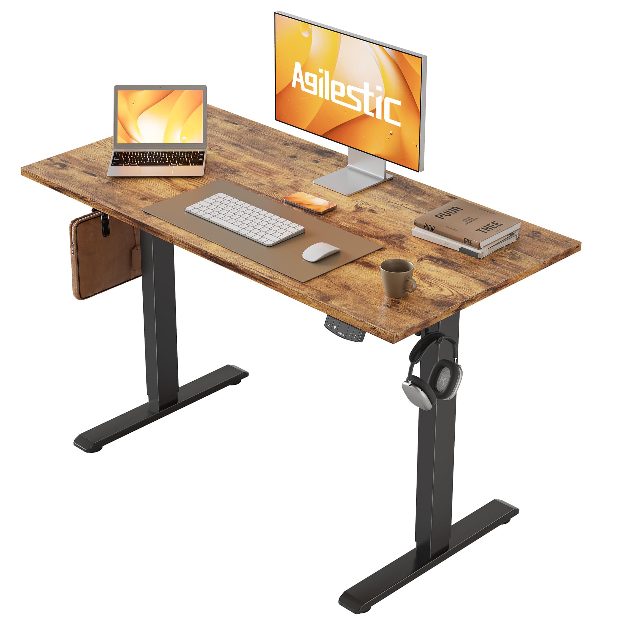 Agilestic Elektrisch Höhenverstellbarer Schreibtisch 120x80 cm, Sitz-Steh Stehpult mit Memory-Funktion, Höhenverstellbarer Computertisch, Gaming-Schreibtisch mit Vierteiliger Tischplatte,Weiß
