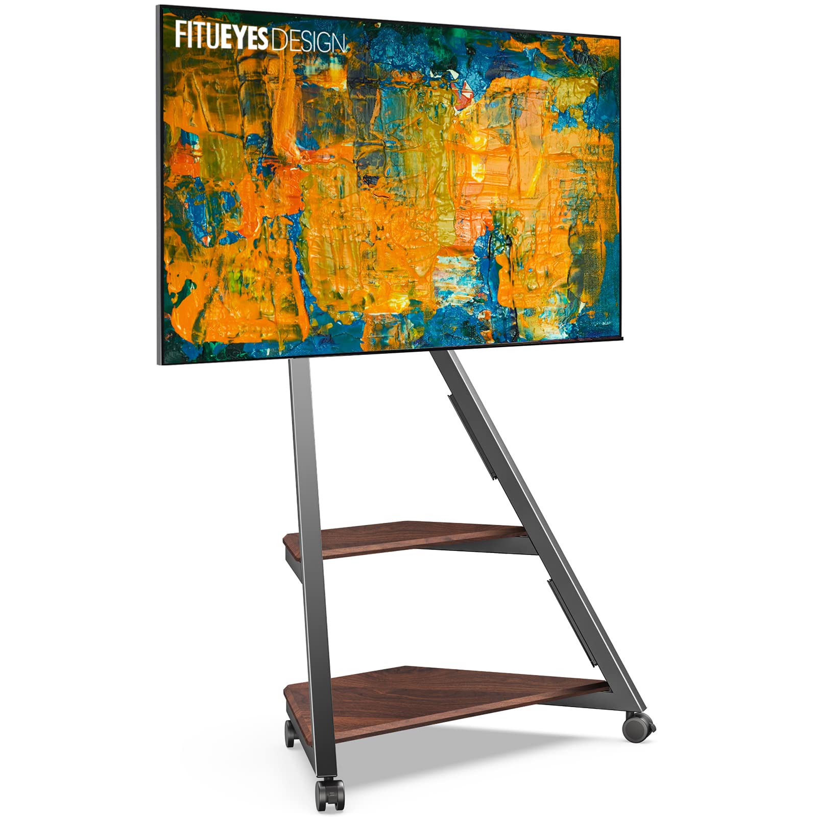FITUEYES Design TV Ständer Rollbar, Mobiler TV Stand mit Rollen für 32 40 43 55 65 Zoll Flach & Curved Fernseher bis zu 40kg, TV Standfuss höhenverstellbar schwenkbar neigbar, Serie Eiffel