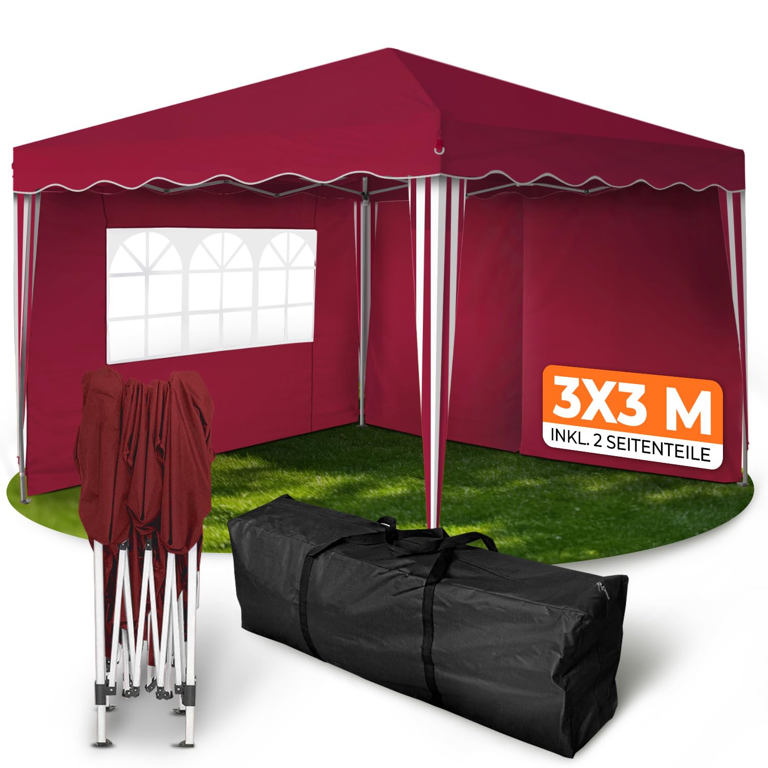 Kronenburg Faltpavillon wasserdicht Dachmaß 3 x 3 m UV Schutz 50+ Pavillon in Schwarz mit 4 Seitenteilen