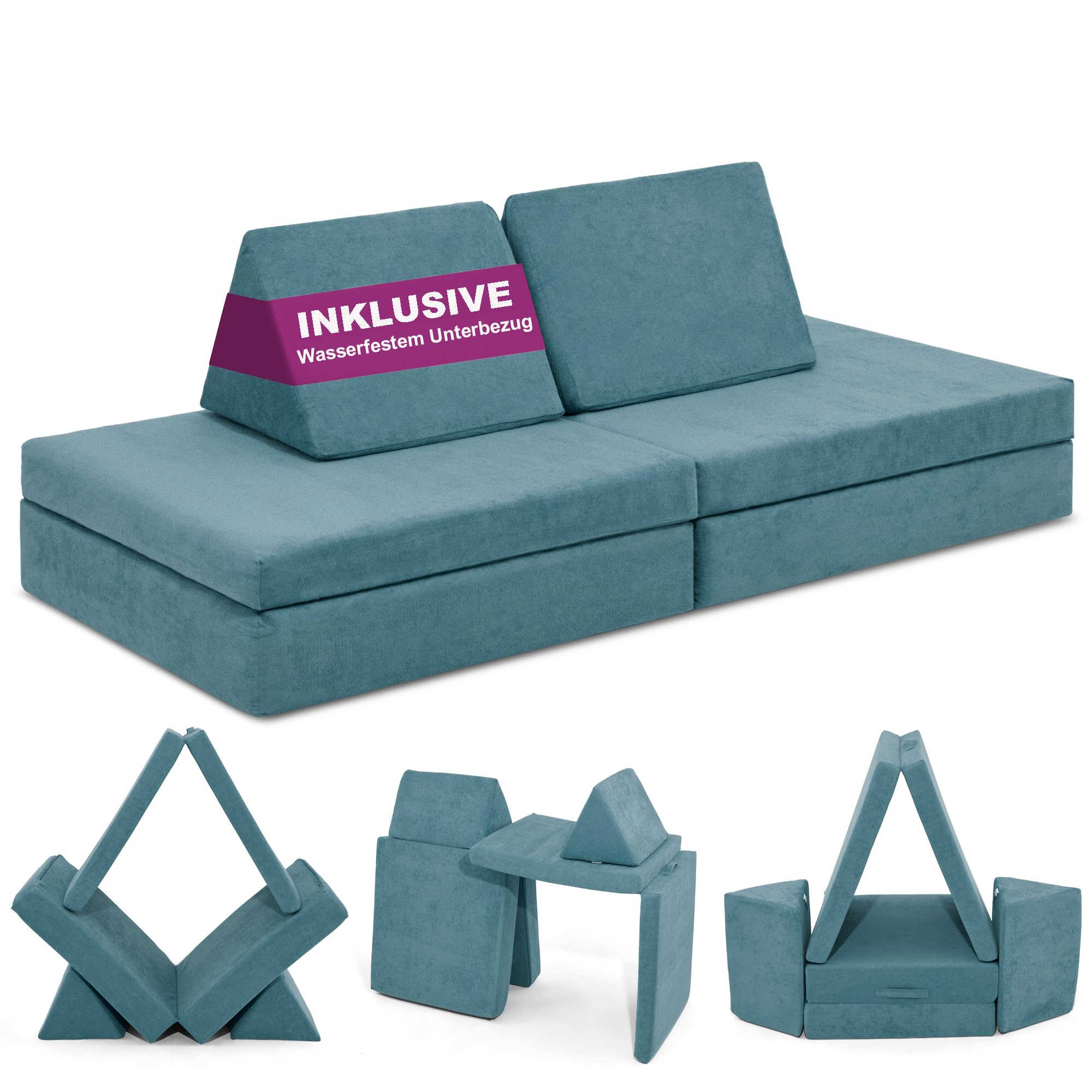 Linodino® Spielsofa Cord | Kindersofa aus Schaumstoff Bausteine - Spielsofa für Kinder & Kuschelecke im Kinderzimmer | Kindercouch | Oeko-TEX 100 Zertifiziert | Elfenzauber Beige